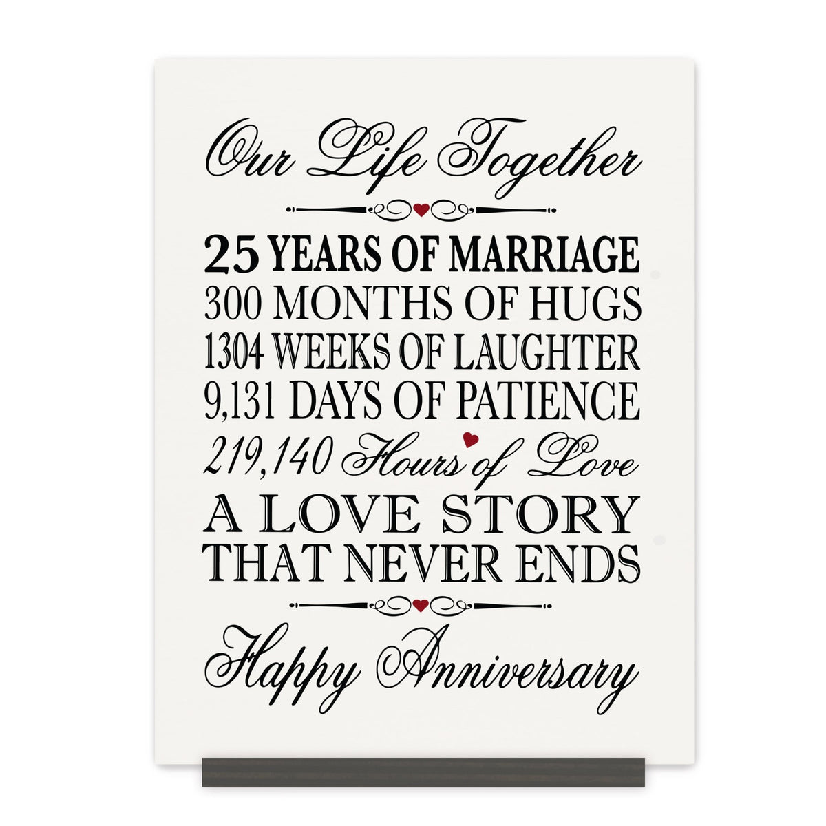 Anniversary Sign with Stand - Our Life Together Months Weeks Days Hours - LifeSong Milestones