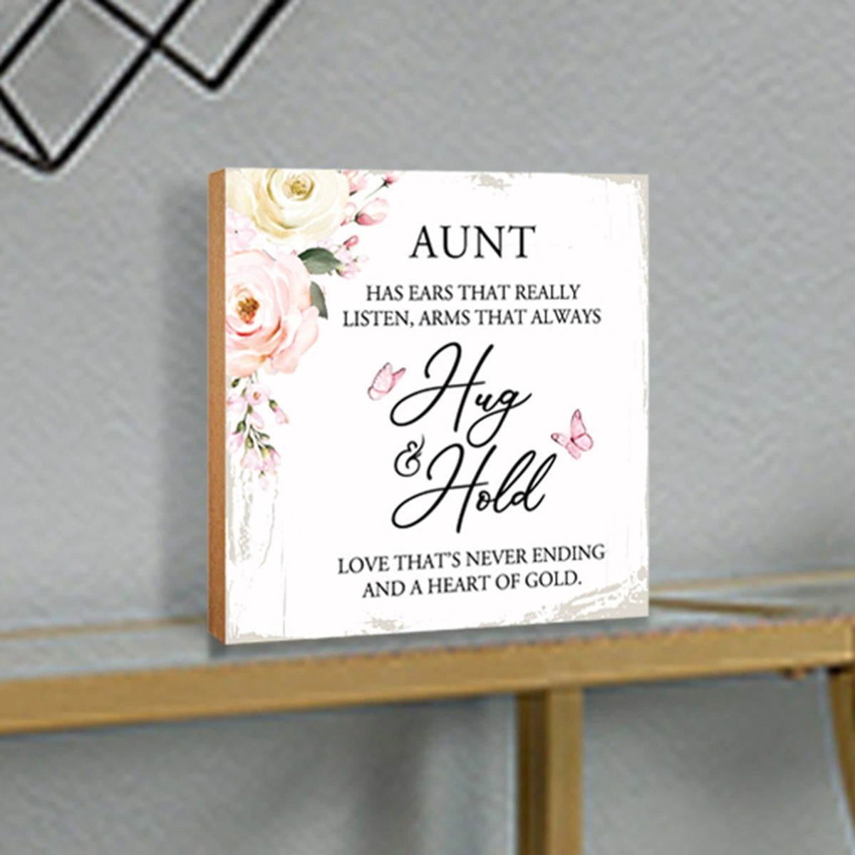 Aunt Has Ears Butterfly Floral 6x6 Inches Wood Family Art Sign Tabletop and Shelving For Home Décor - LifeSong Milestones