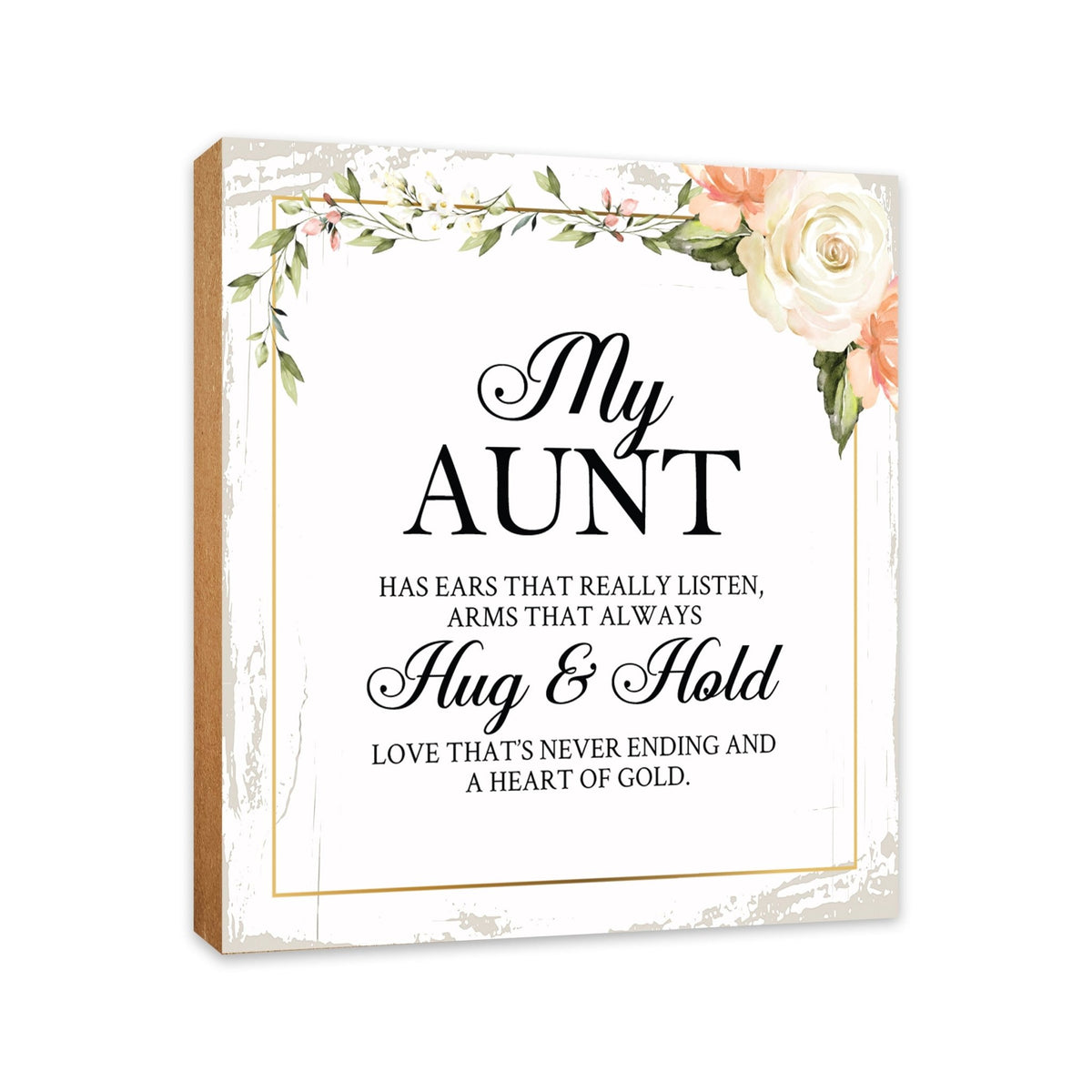 Aunt Has Ears Floral 6x6 Inches Wood Family Art Sign Tabletop and Shelving For Home Décor - LifeSong Milestones