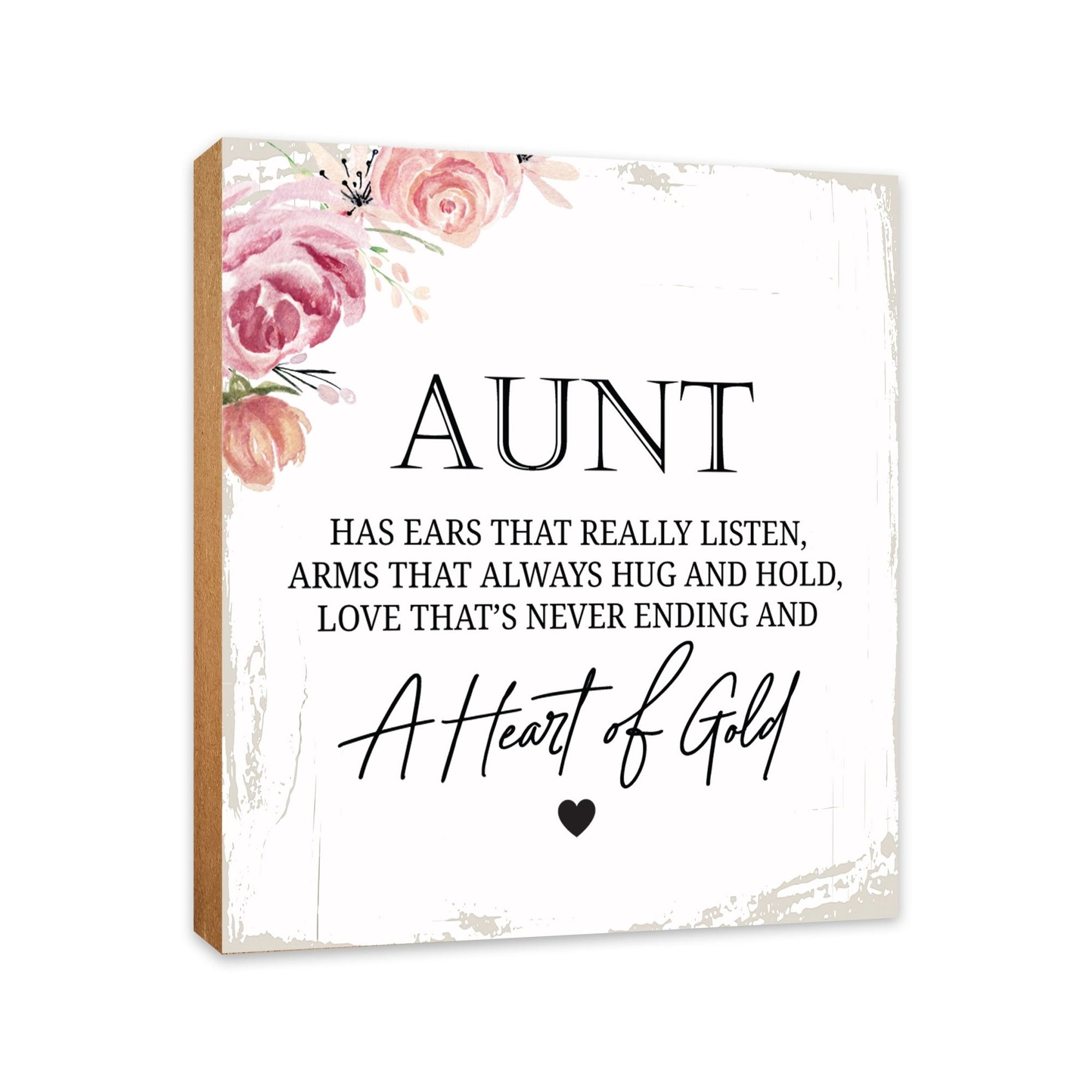 Aunt Has Ears Floral 6x6 Inches Wood Family Art Sign Tabletop and Shelving For Home Décor - LifeSong Milestones