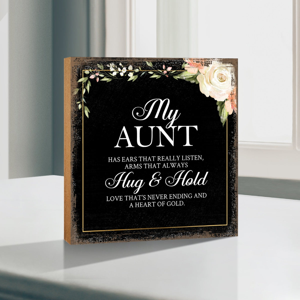 Aunt Has Ears Floral 6x6 Inches Wood Family Art Sign Tabletop and Shelving For Home Décor - LifeSong Milestones