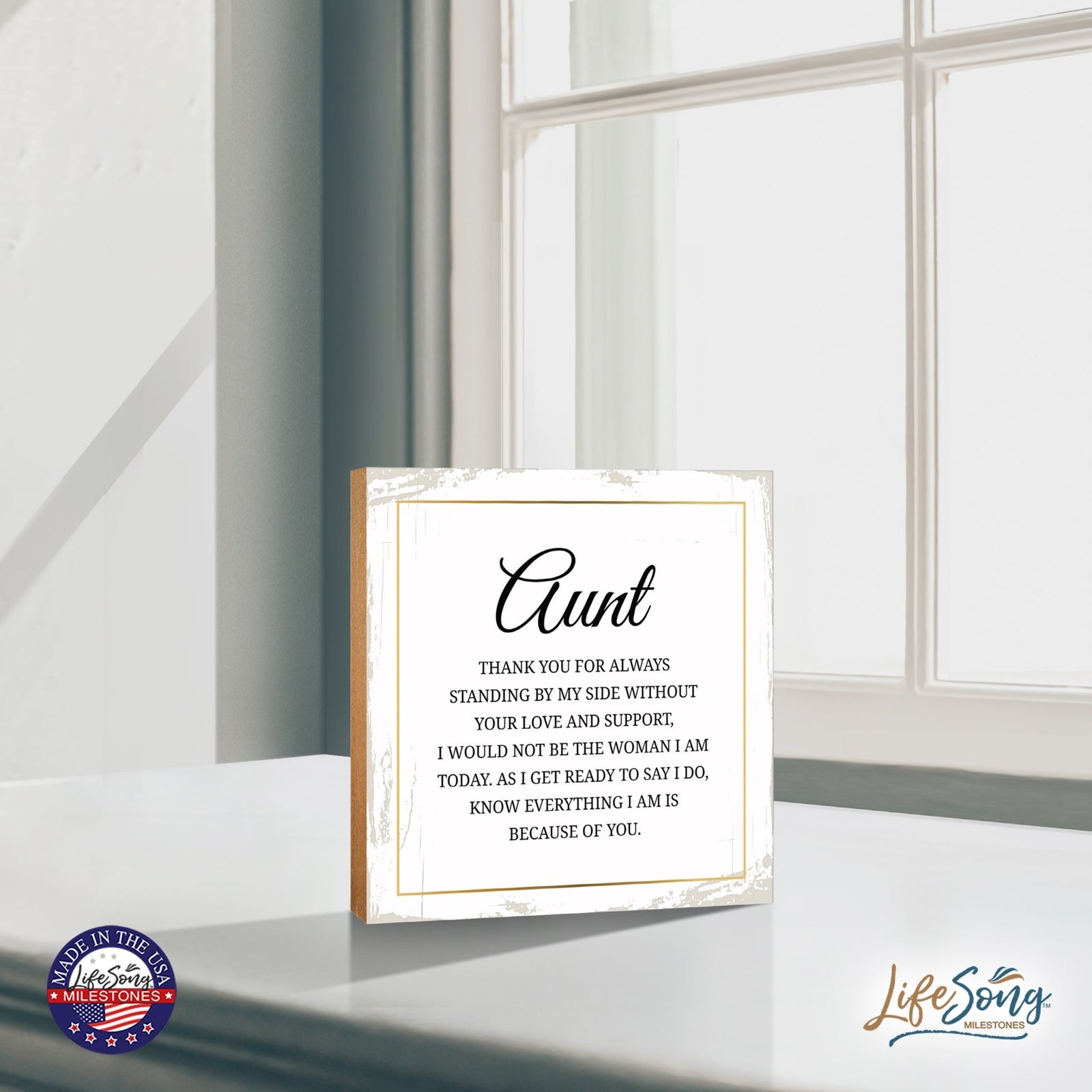 Aunt Thank You Floral 6x6 Inches Wood Family Art Sign Tabletop and Shelving For Home Décor - LifeSong Milestones