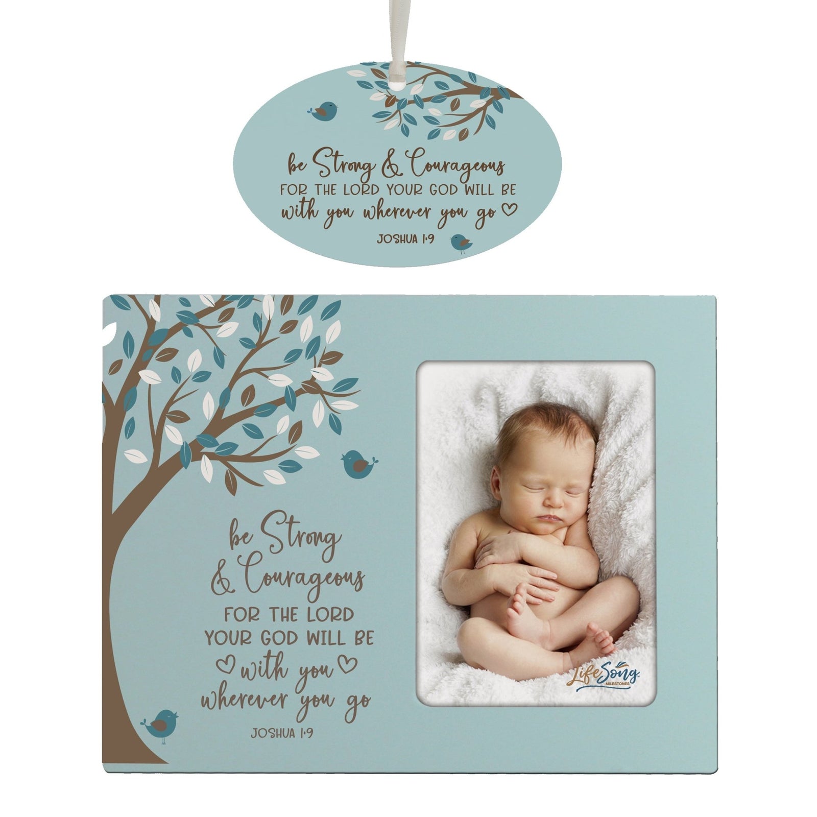 Baptism Picture Frame and Ornament Bundle - Be Strong