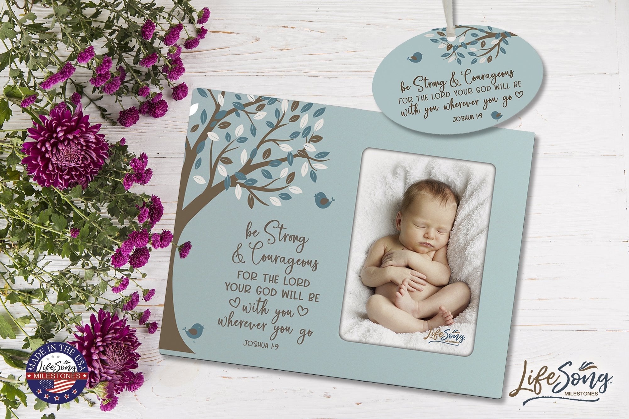 Baptism Picture Frame and Ornament Bundle - Be Strong - LifeSong Milestones