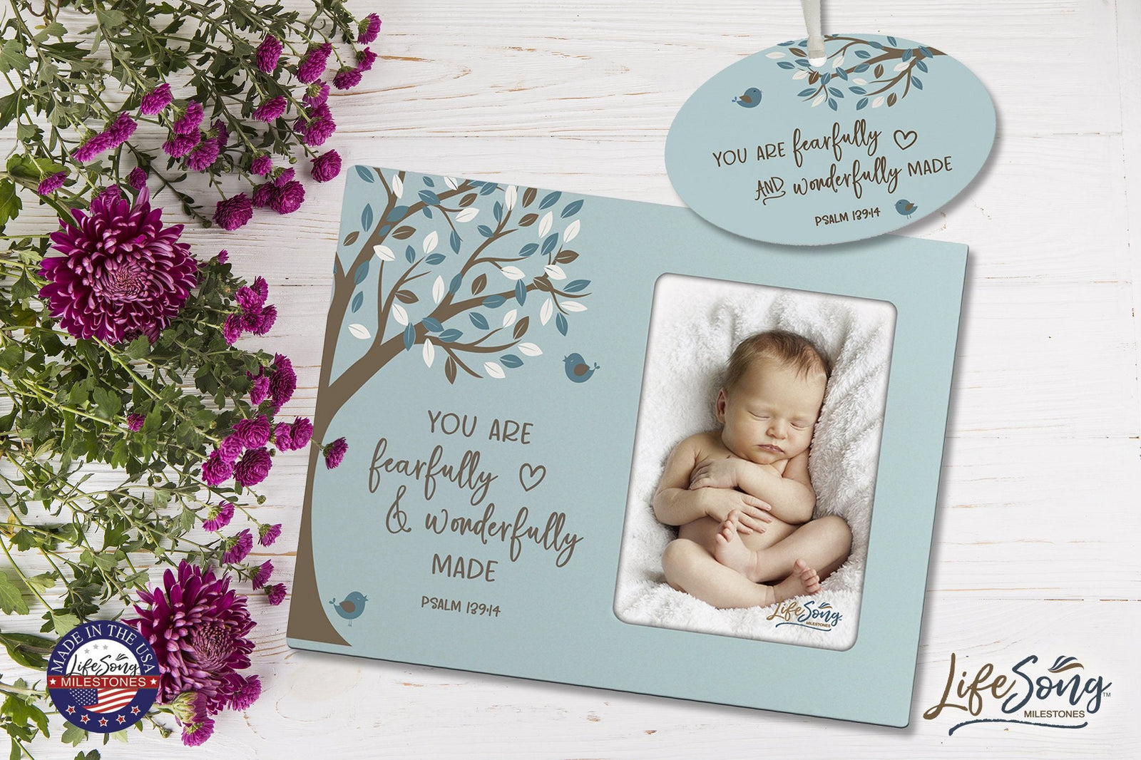 Baptism Picture Frame and Ornament Bundle - Fearfully and Wonderfully - LifeSong Milestones