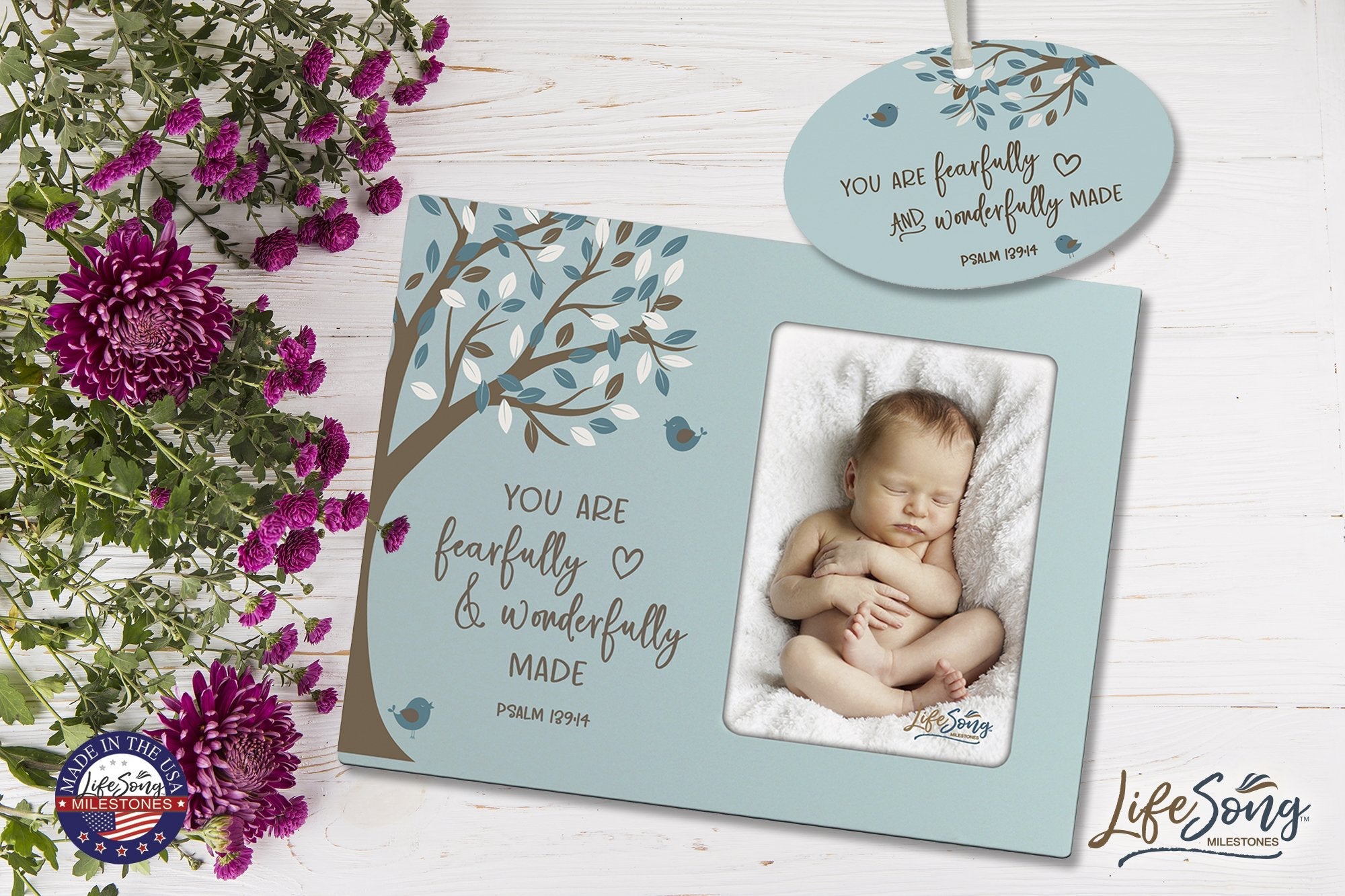 Baptism Picture Frame and Ornament Bundle - Fearfully and Wonderfully - LifeSong Milestones
