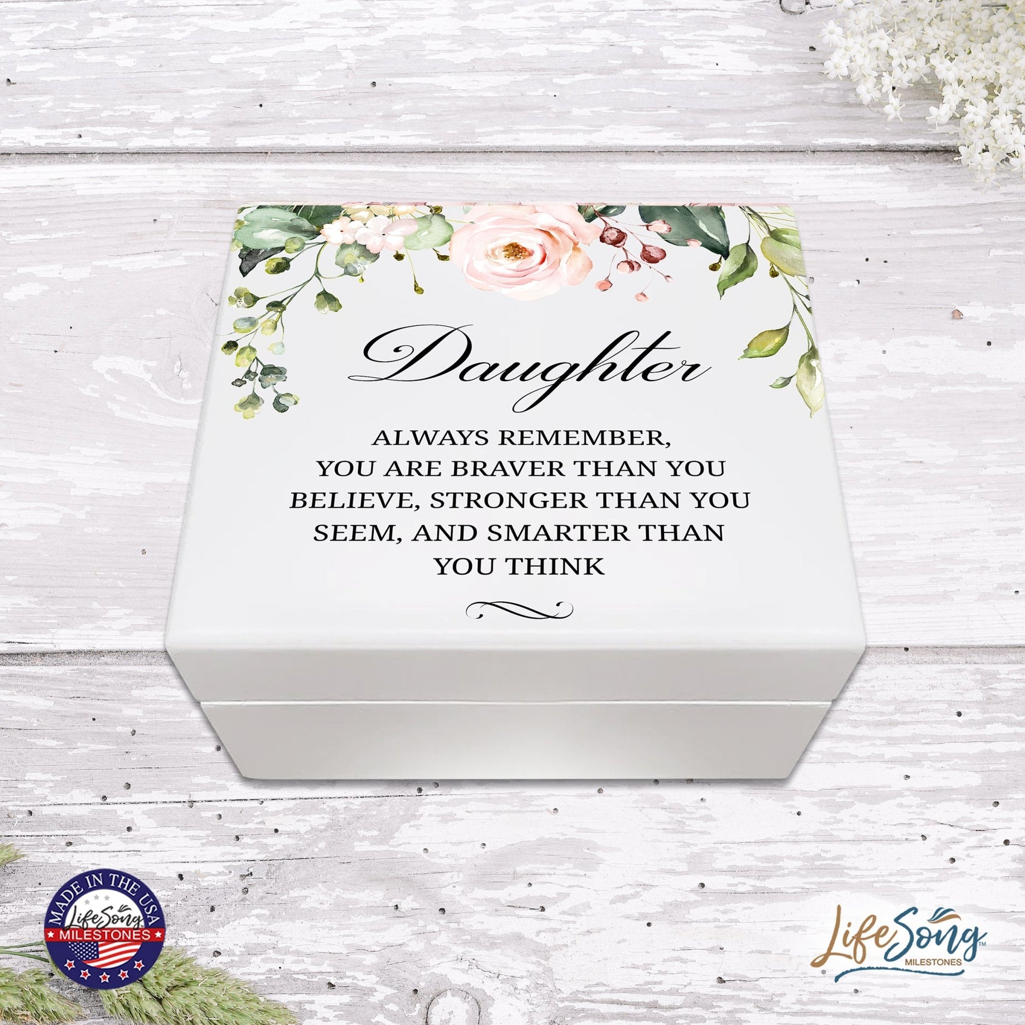 Baptism White Jewelry Keepsake Box for Daughter 6x5.5in - Daughter Always Remember - LifeSong Milestones
