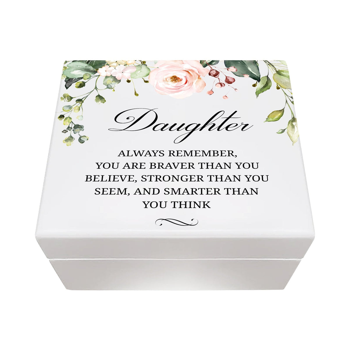 Baptism White Jewelry Keepsake Box for Daughter 6x5.5in - Daughter Always Remember - LifeSong Milestones