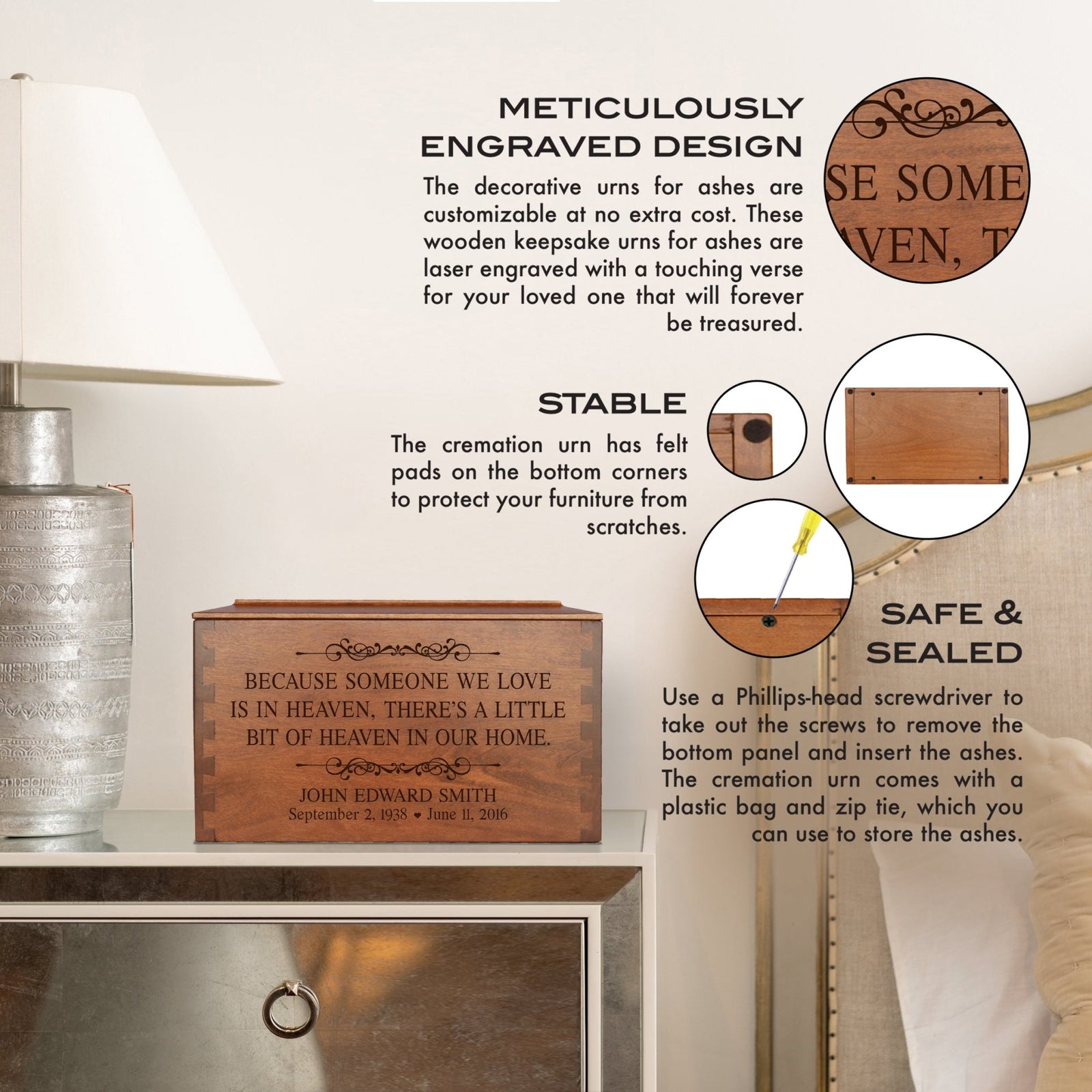 Personalized Memorial Dovetail Cremation Urn For Human Ashes