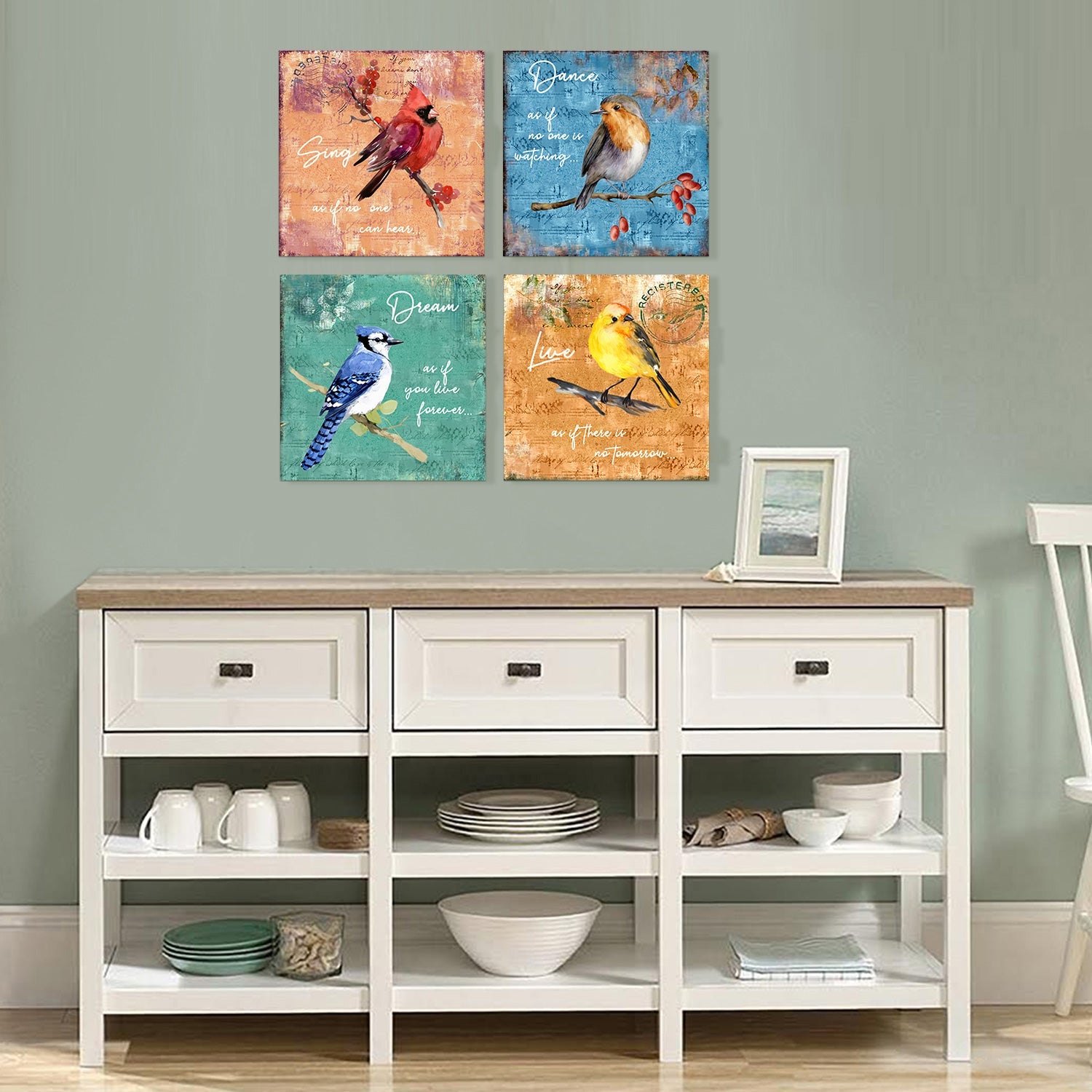 Bird Canvas Wall Art Modern Wall Decor Decorative Accents For Wall Ready to Hang for Home Living Room Bedroom Entryway Each Panel Size 12” x 12” (4pc set) - LifeSong Milestones