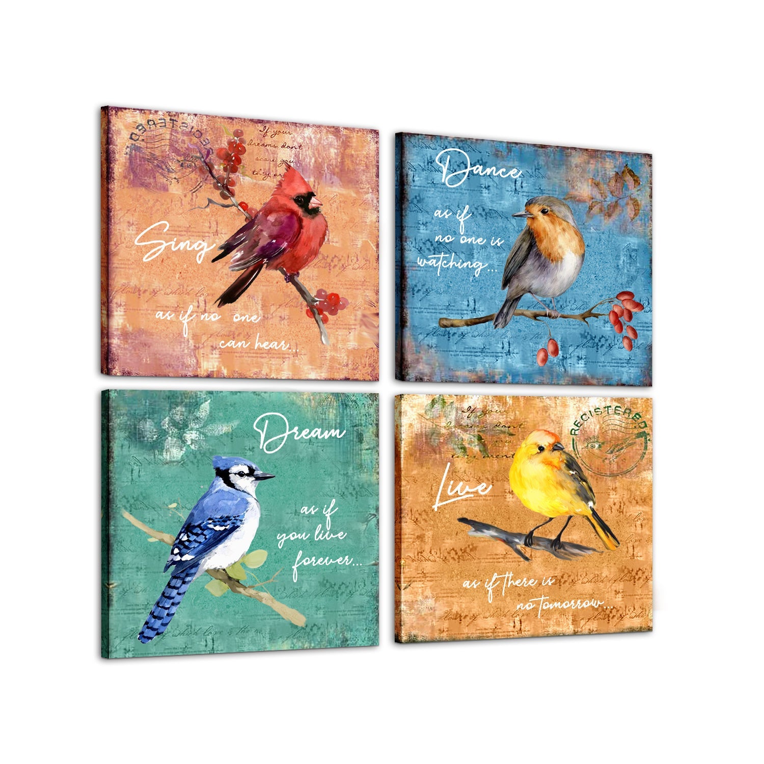 Bird Canvas Wall Art Modern Wall Decor Decorative Accents For Wall Ready to Hang for Home Living Room Bedroom Entryway Each Panel Size 12” x 12” (4pc set) - LifeSong Milestones