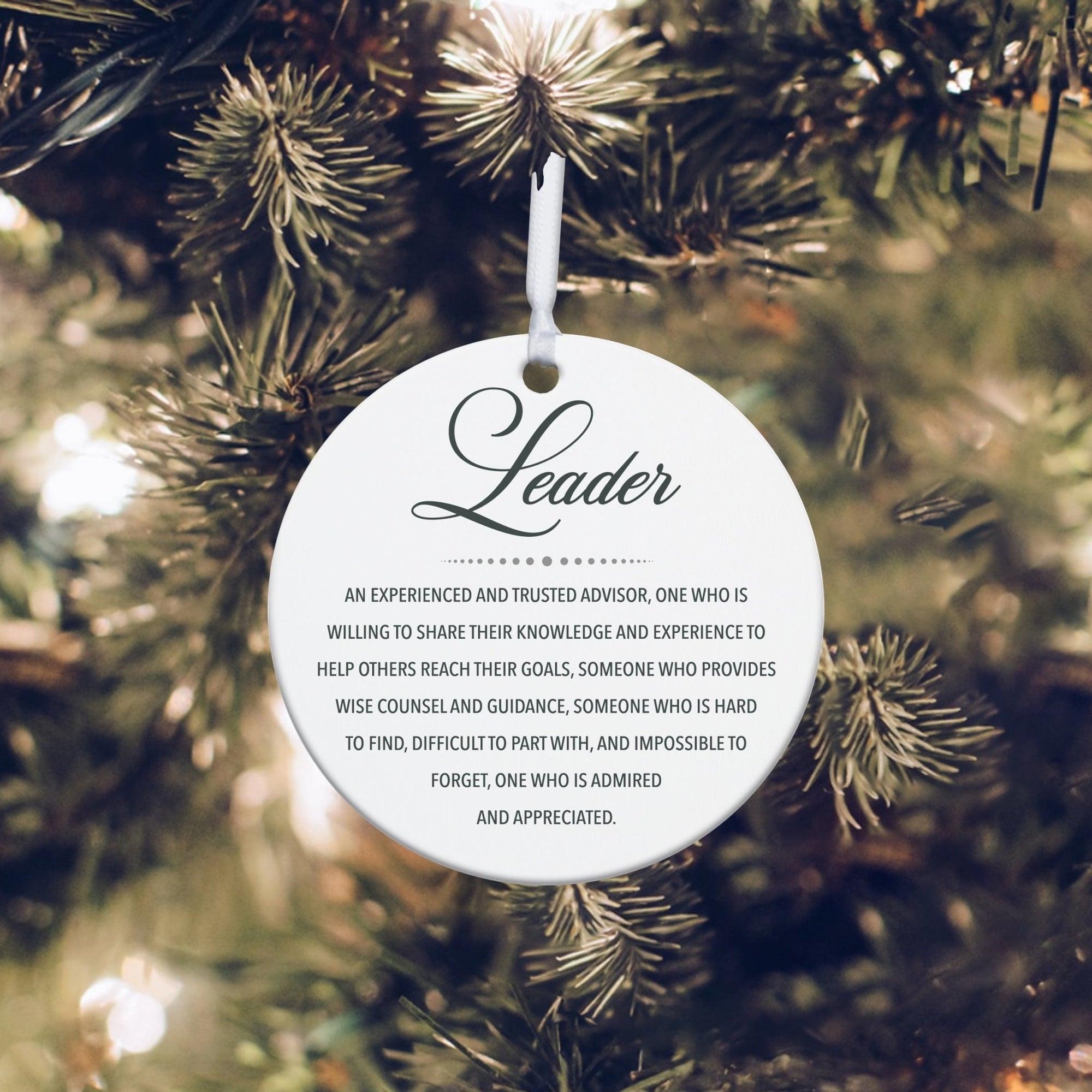 Boss / Leader White Ornament With Inspirational Message Gift Ideas - Leader (n.) - LifeSong Milestones