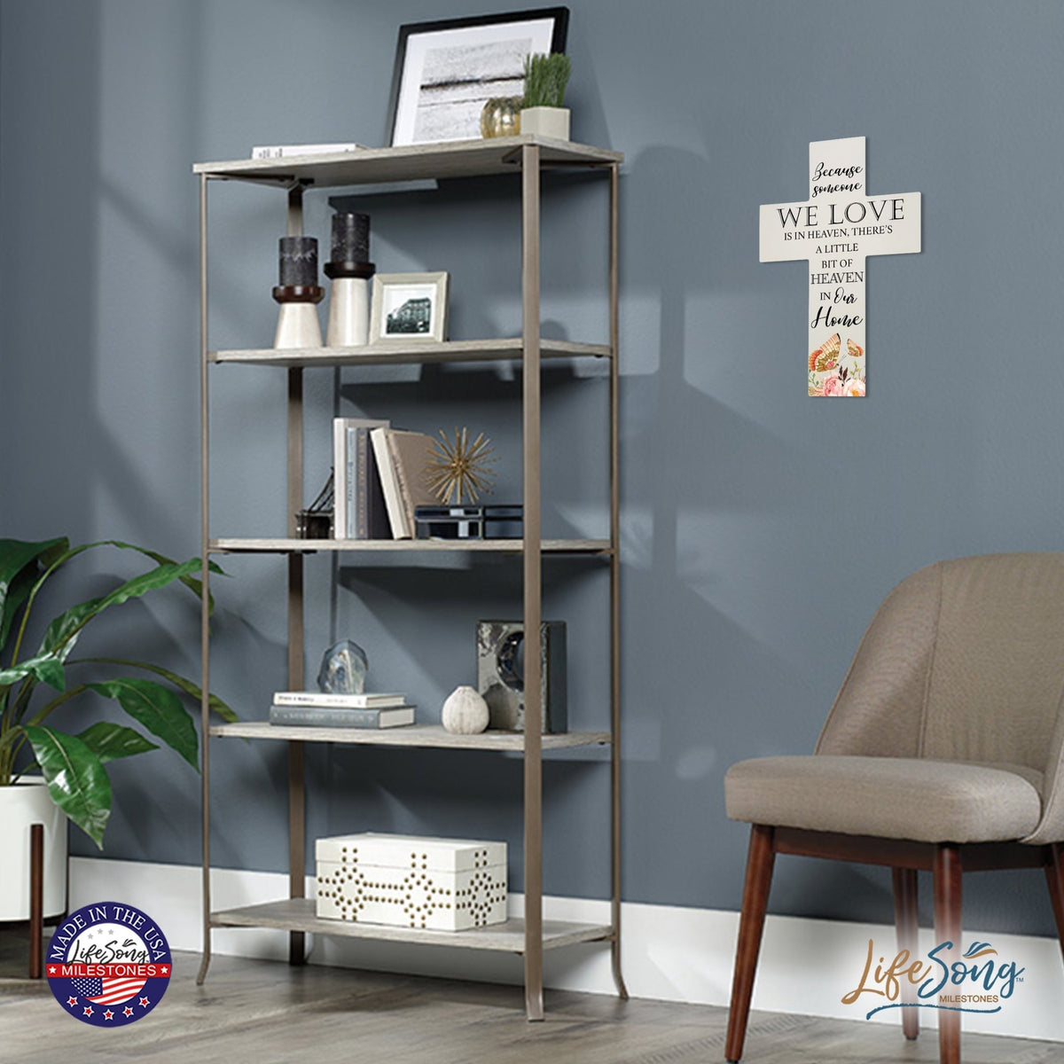 Butterfly Memorial Wall Cross For Loss of Loved One Because Someone We Love is in Heaven Quote Bereavement Keepsake 14 x 9.25 Because Someone We Love is in Heaven, There's A Little Bit Of Heaven In Our Home - LifeSong Milestones