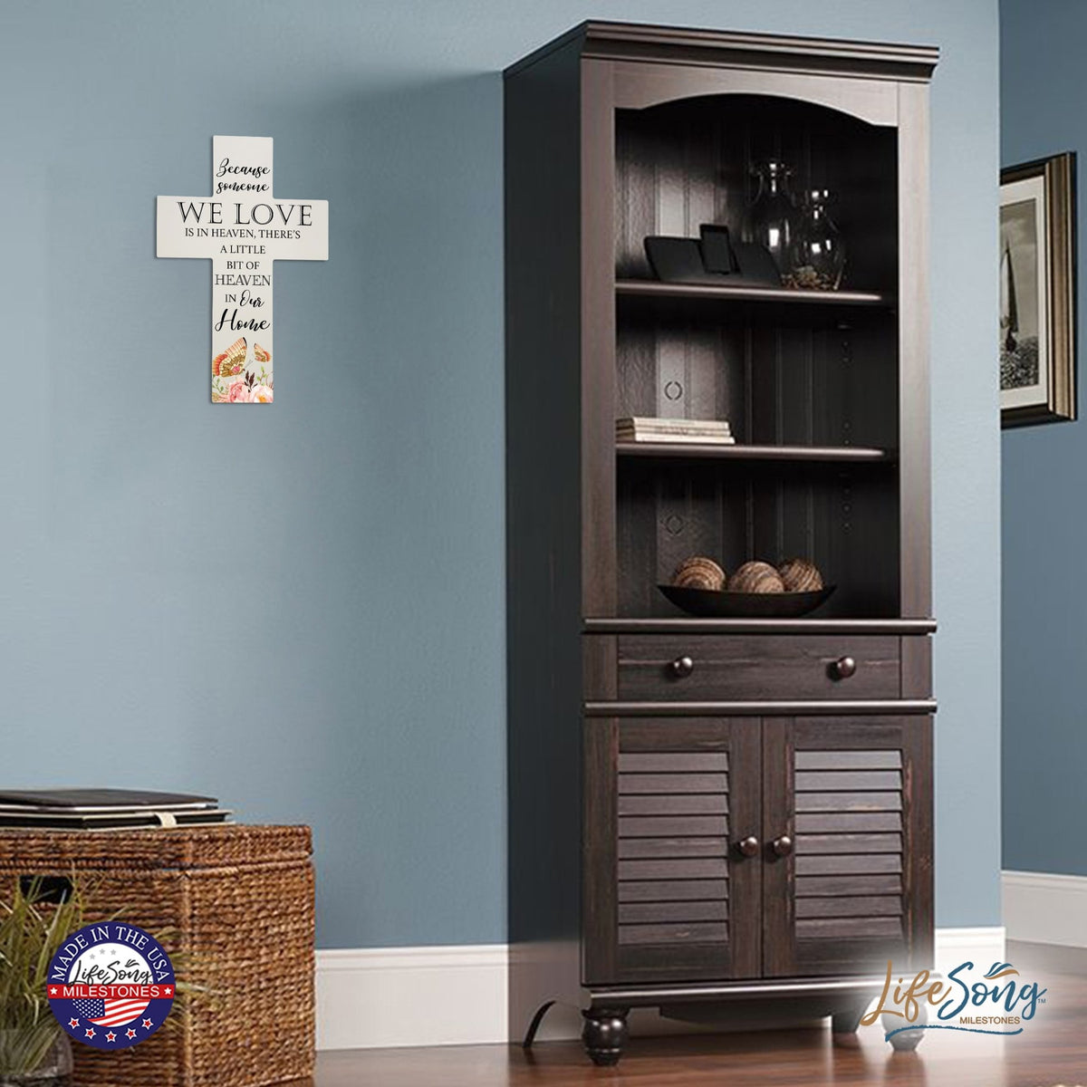 Butterfly Memorial Wall Cross For Loss of Loved One Because Someone We Love is in Heaven Quote Bereavement Keepsake 14 x 9.25 Because Someone We Love is in Heaven, There's A Little Bit Of Heaven In Our Home - LifeSong Milestones