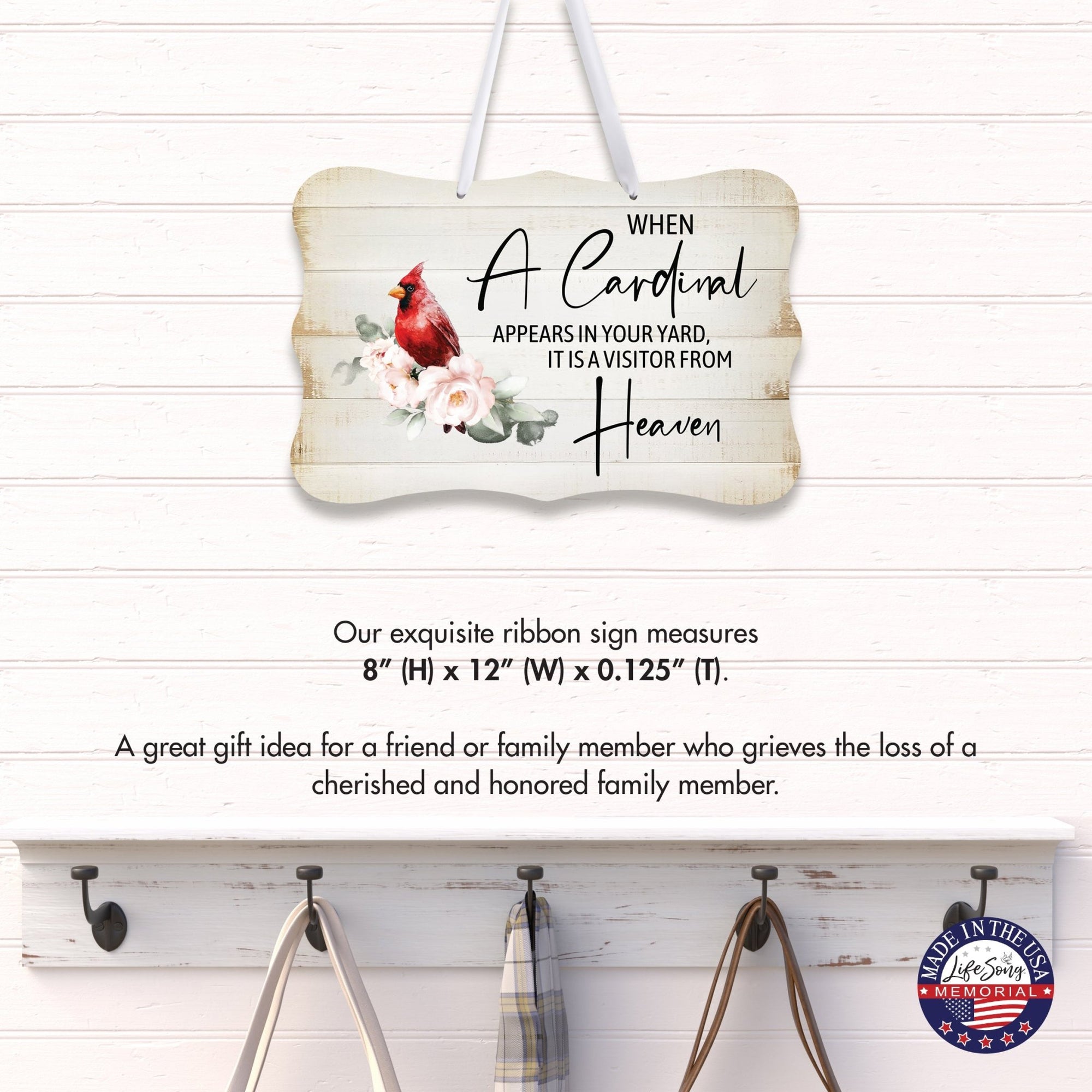 Cardinal Hanging Memorial Ribbon Wall Signs for Loss of Loved One - LifeSong Milestones