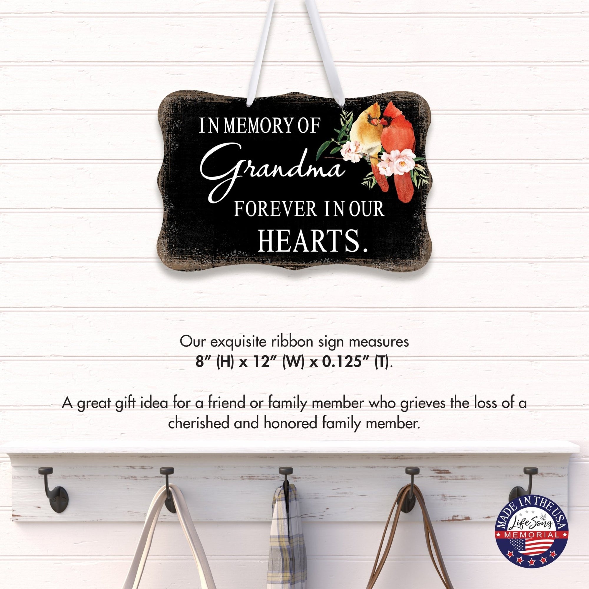 Cardinal Hanging Memorial Ribbon Wall Signs for Loss of Loved One - LifeSong Milestones