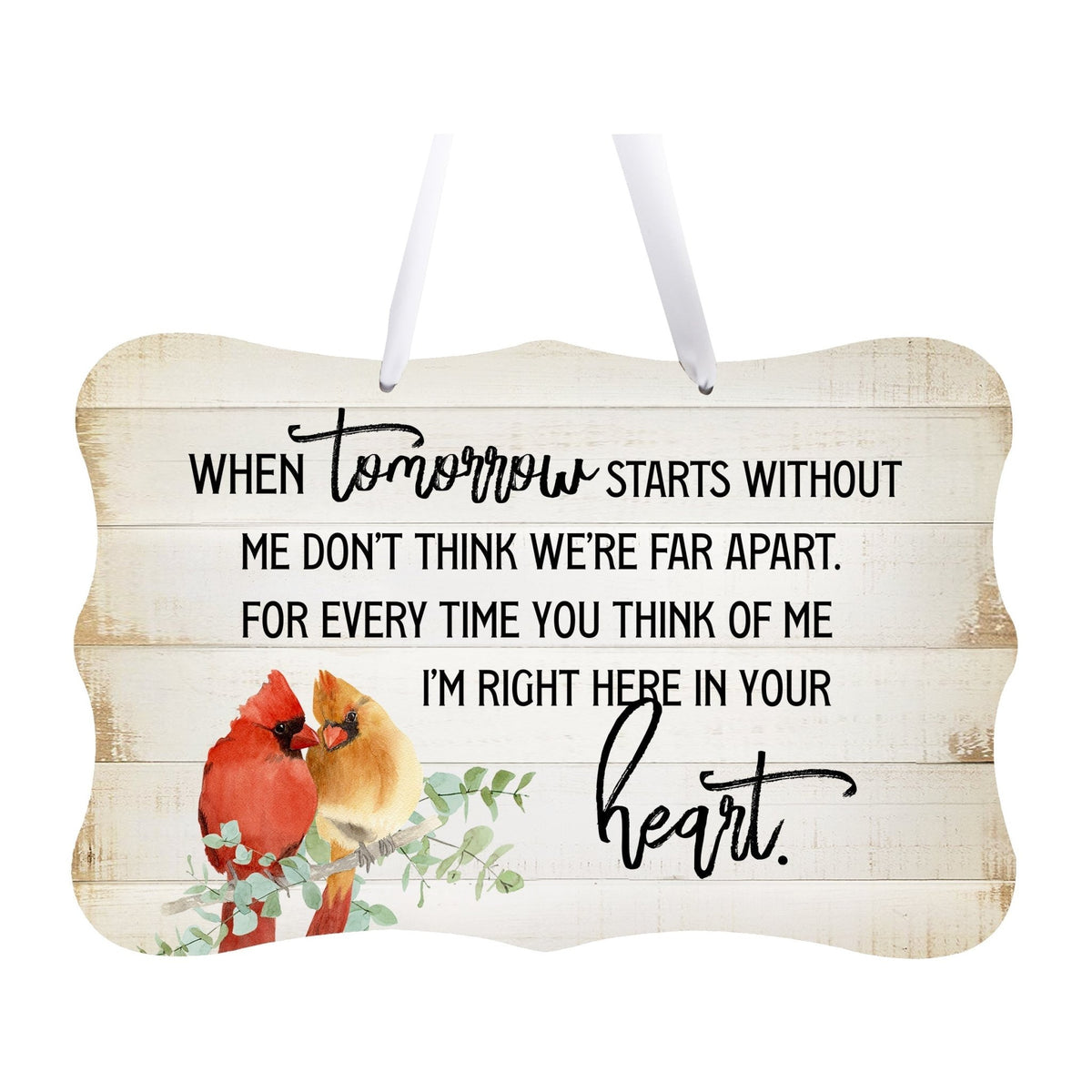 A memorial wall hanging sign adorned with a cardinal ribbon, a symbol of remembrance.