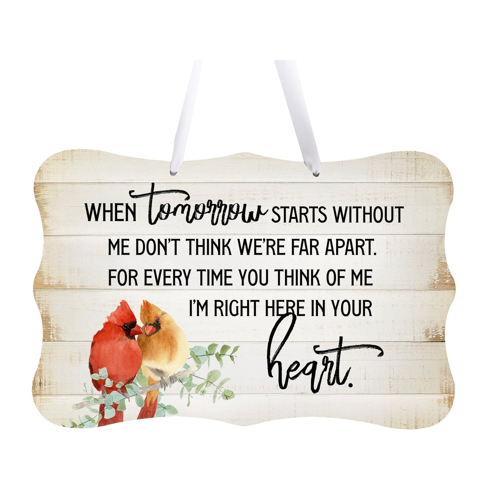 A memorial wall hanging sign adorned with a cardinal ribbon, a symbol of remembrance.