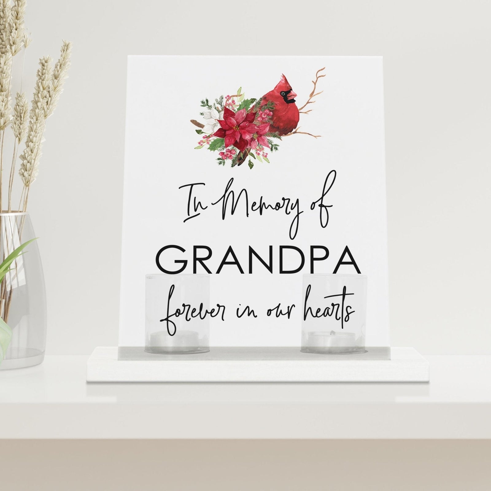 A beautiful display of memory and love, with a candle holder for tealights and votive candles.