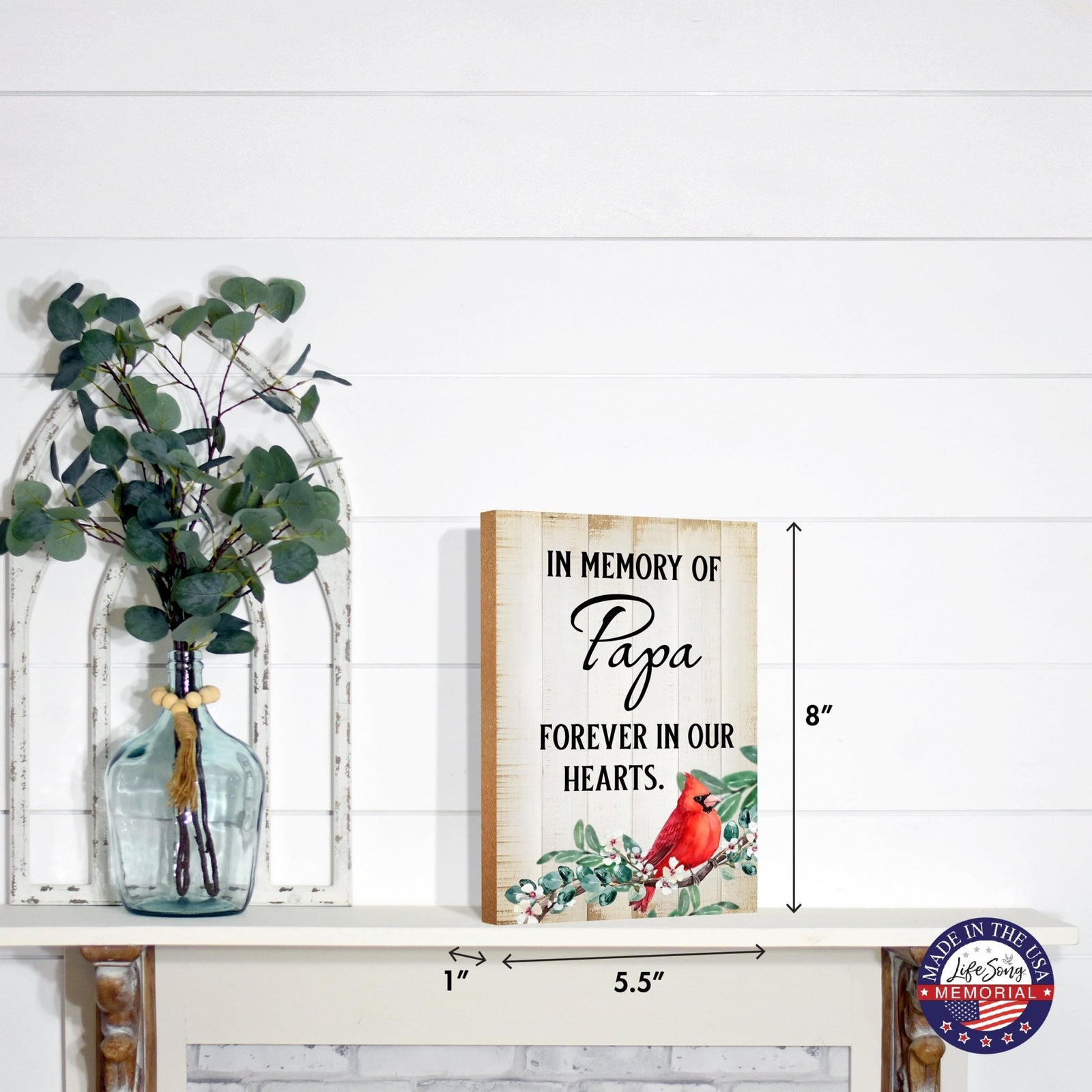 Wooden memorial shelf decor and tabletop signs, thoughtful memorial gifts for those grieving the loss of a loved one.