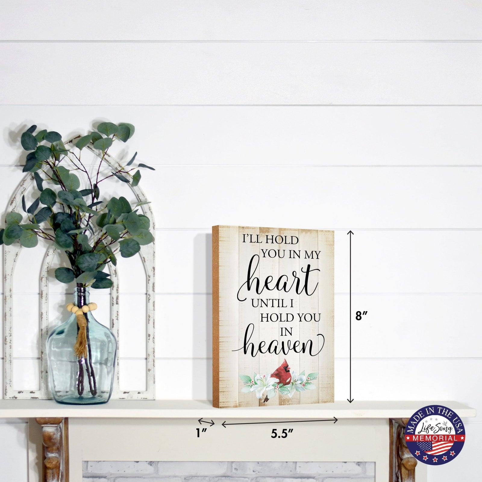 Wooden memorial shelf decor and tabletop signs, thoughtful memorial gifts for those grieving the loss of a loved one.