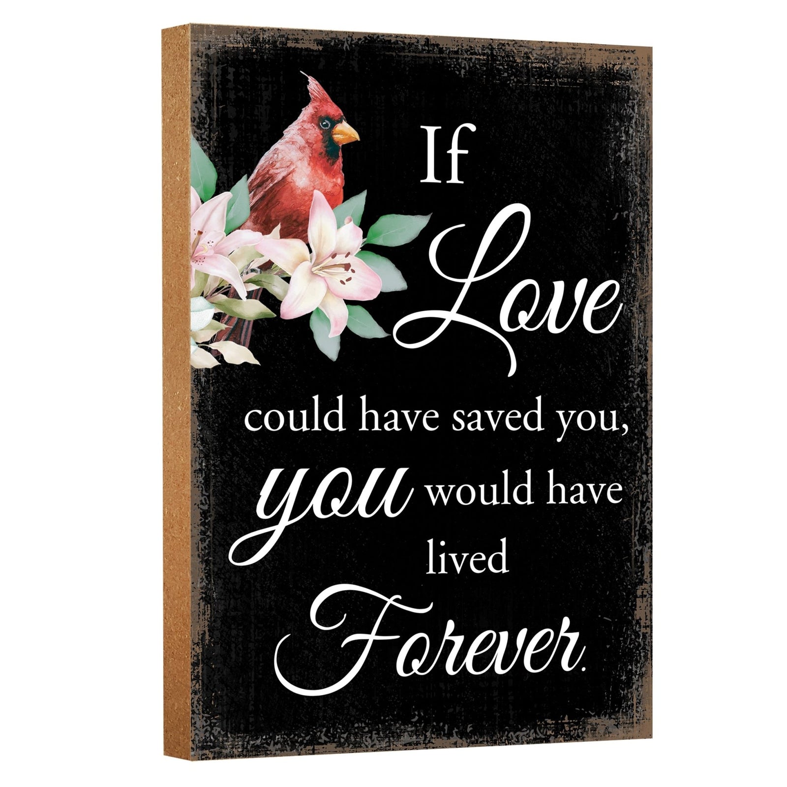 A tabletop memorial sign featuring a beautiful cardinal, a touching memorial gift for the loss of a loved one.