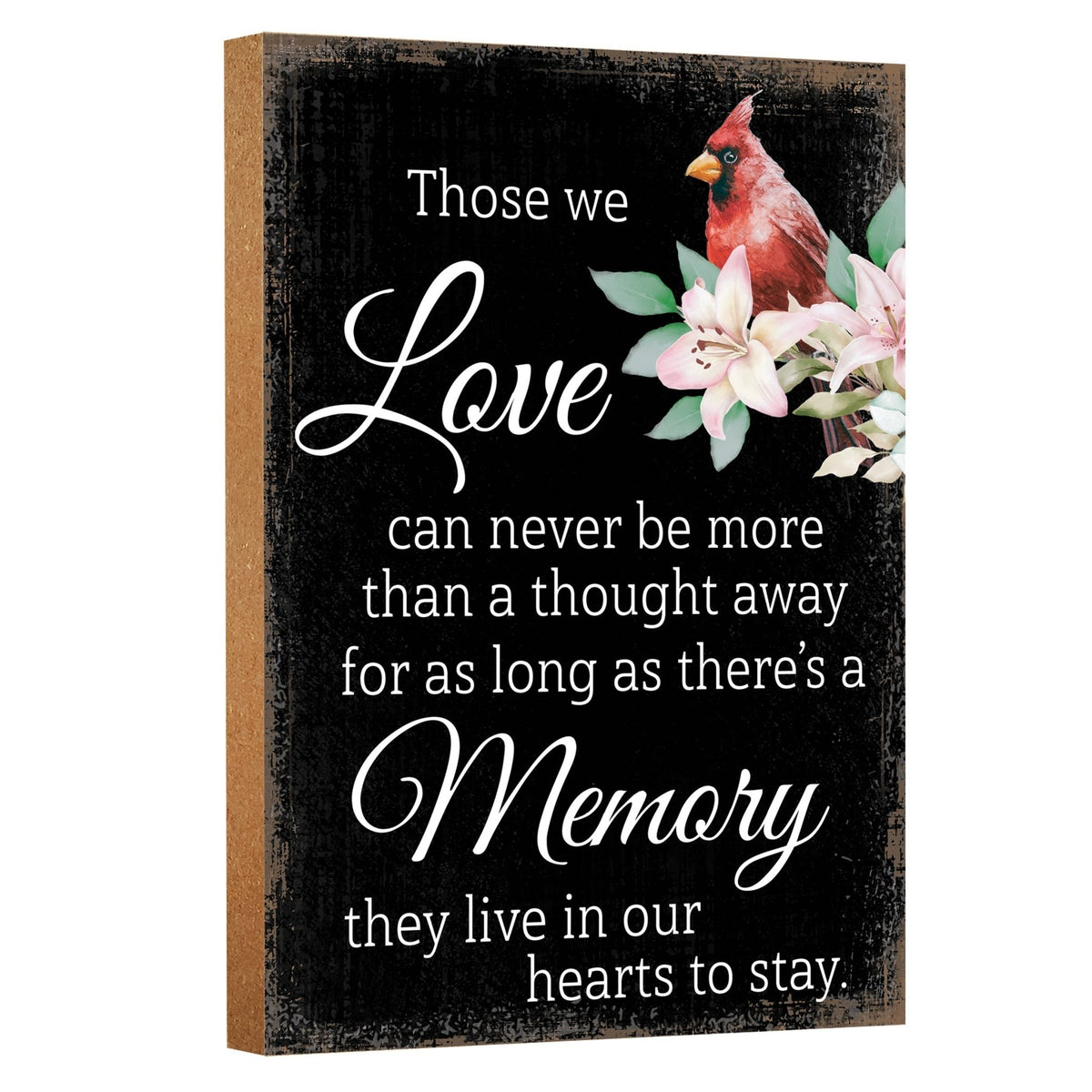 A tabletop memorial sign featuring a beautiful cardinal, a touching memorial gift for the loss of a loved one.