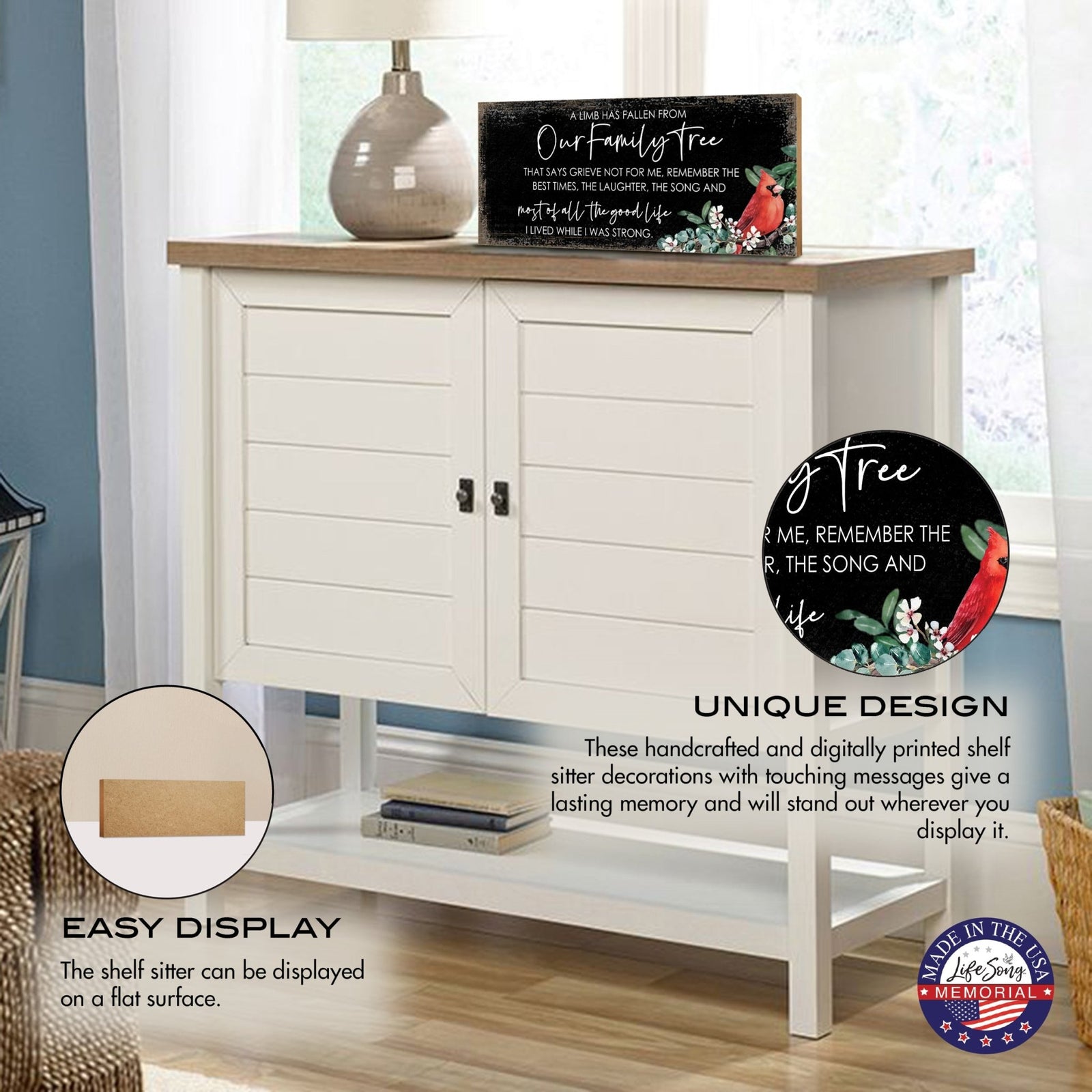 Cardinal Memorial Shelf Décor and Tabletop Signs for Loss of Loved One - LifeSong Milestones