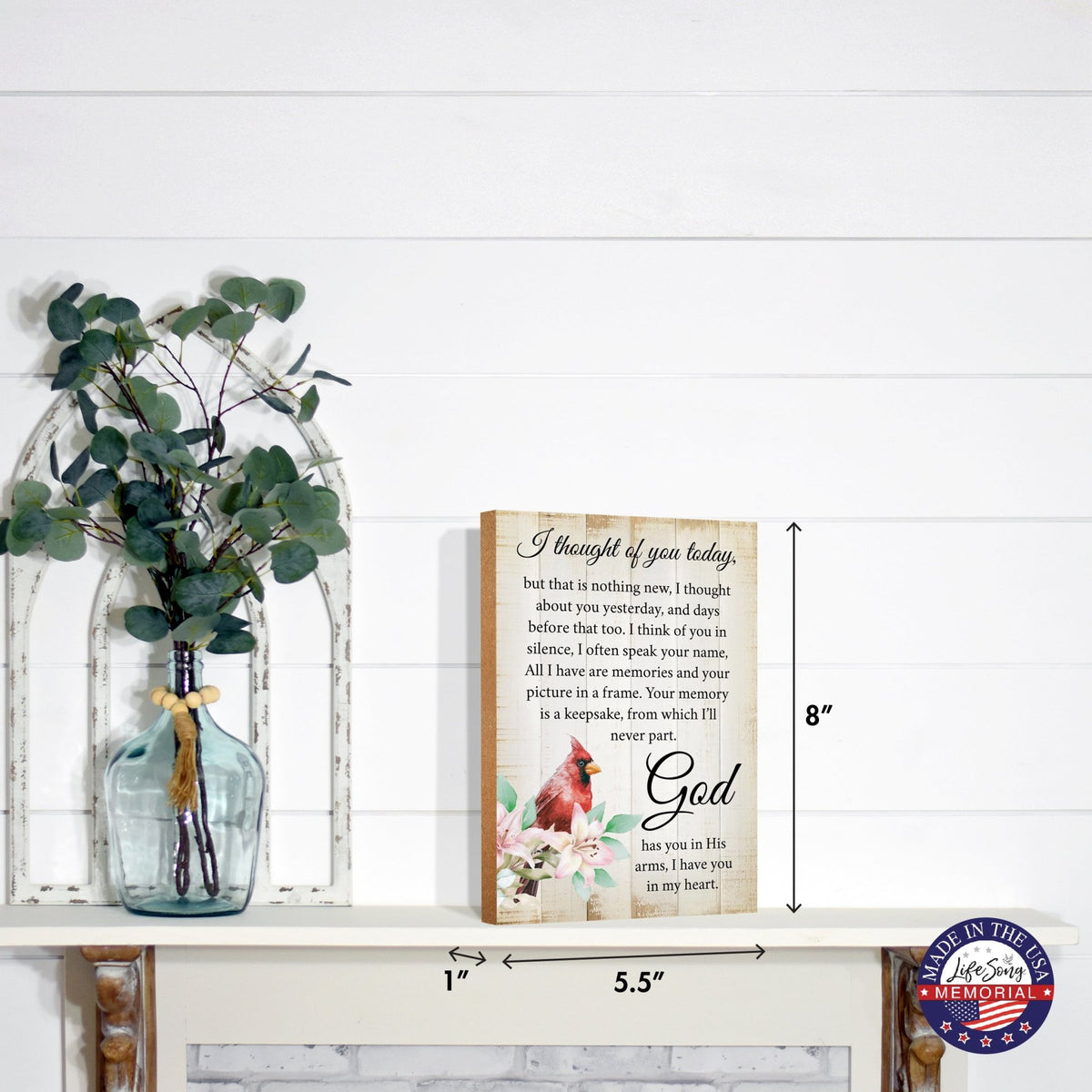 Wooden memorial shelf decor and tabletop signs, thoughtful memorial gifts for those grieving the loss of a loved one.