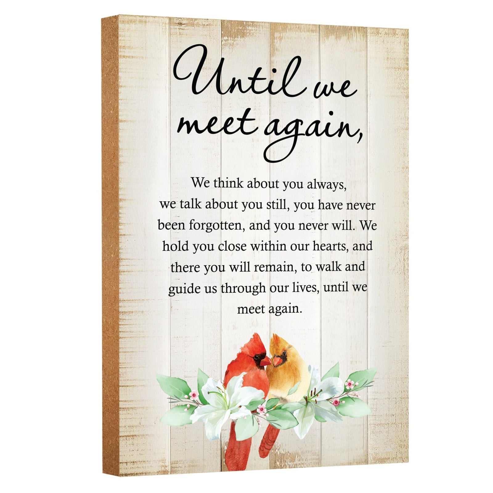 Wooden memorial shelf decor and tabletop signs, thoughtful memorial gifts for those grieving the loss of a loved one.