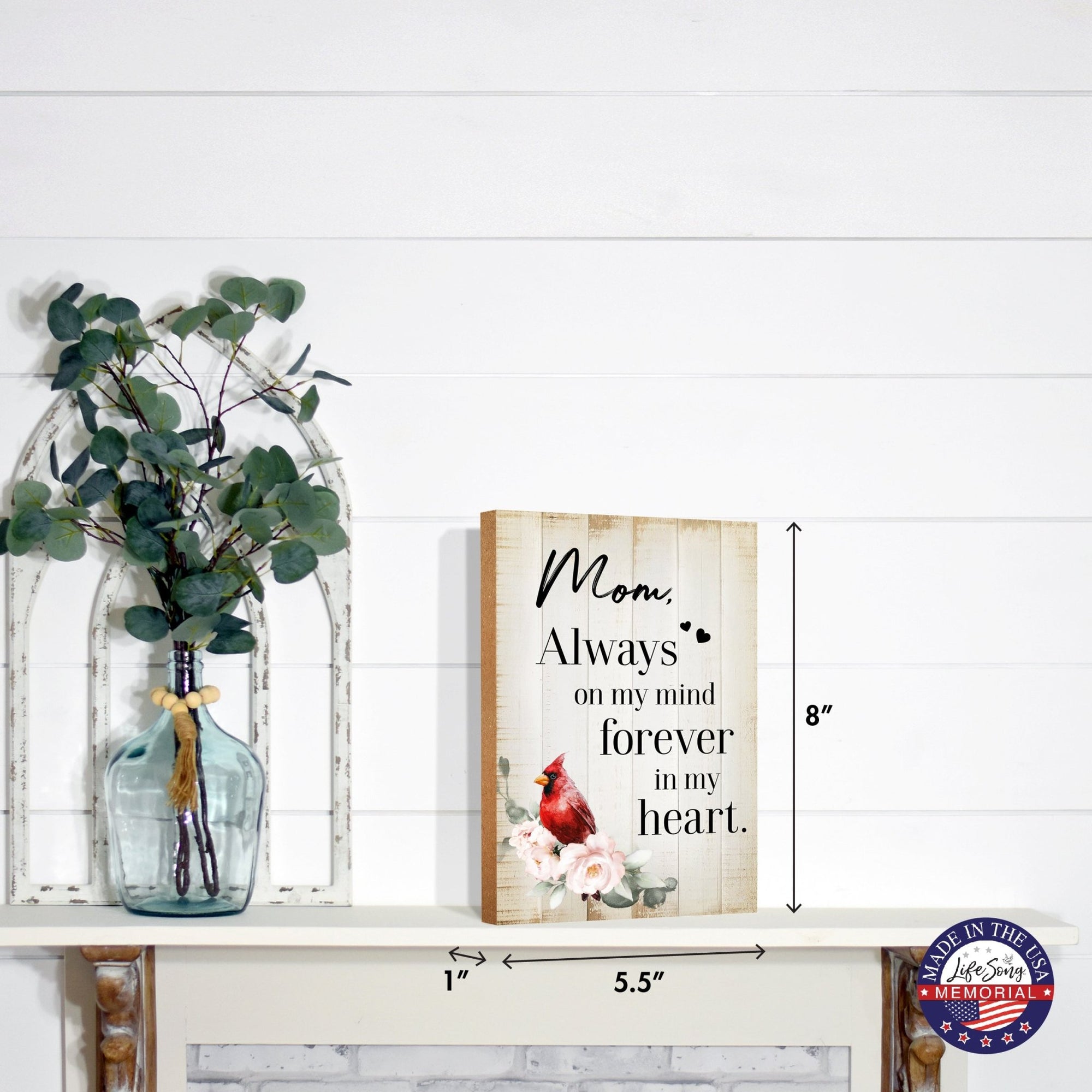 A tabletop memorial sign featuring a beautiful cardinal, a touching memorial gift for the loss of a loved one.