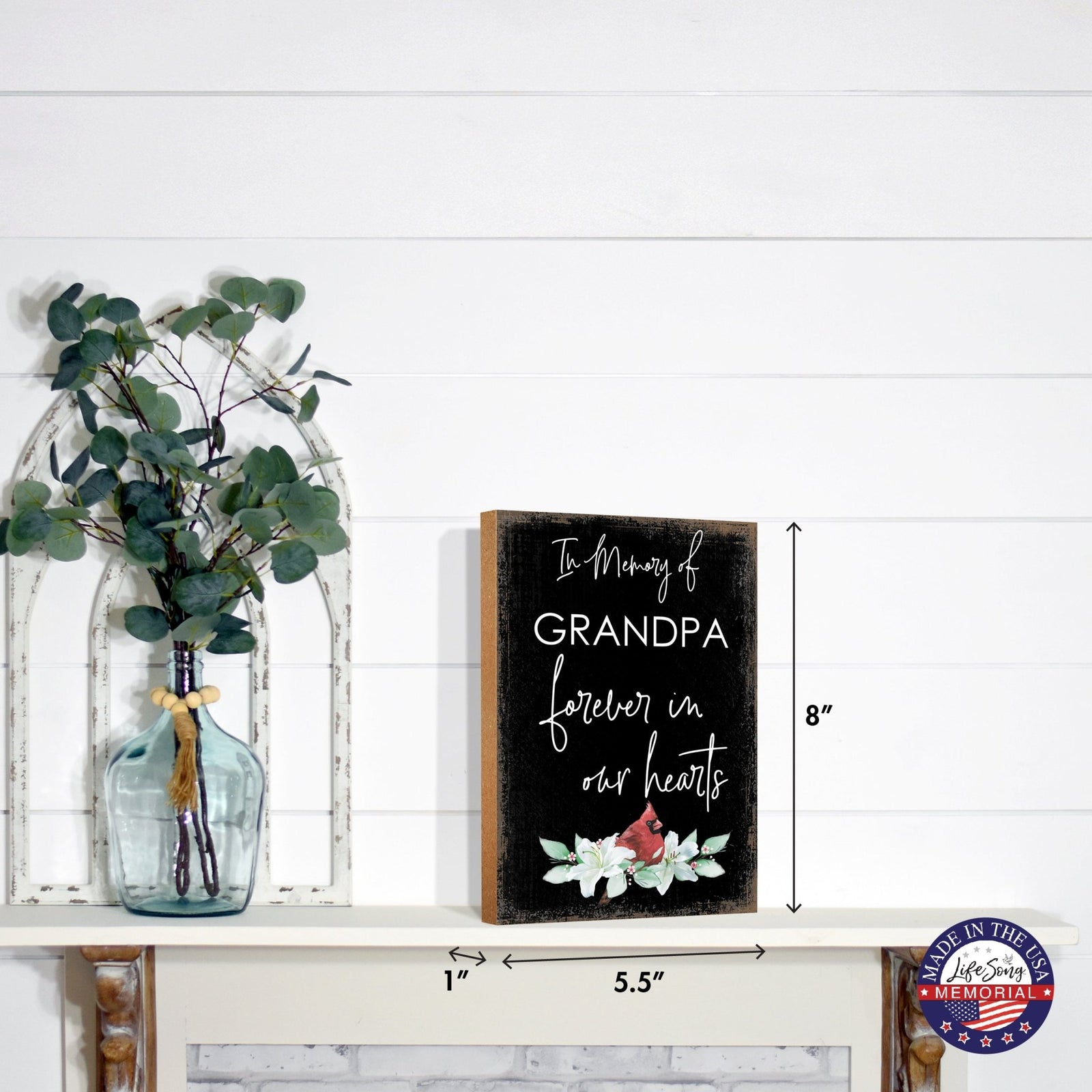 Wooden memorial shelf decor and tabletop signs, thoughtful memorial gifts for those grieving the loss of a loved one.