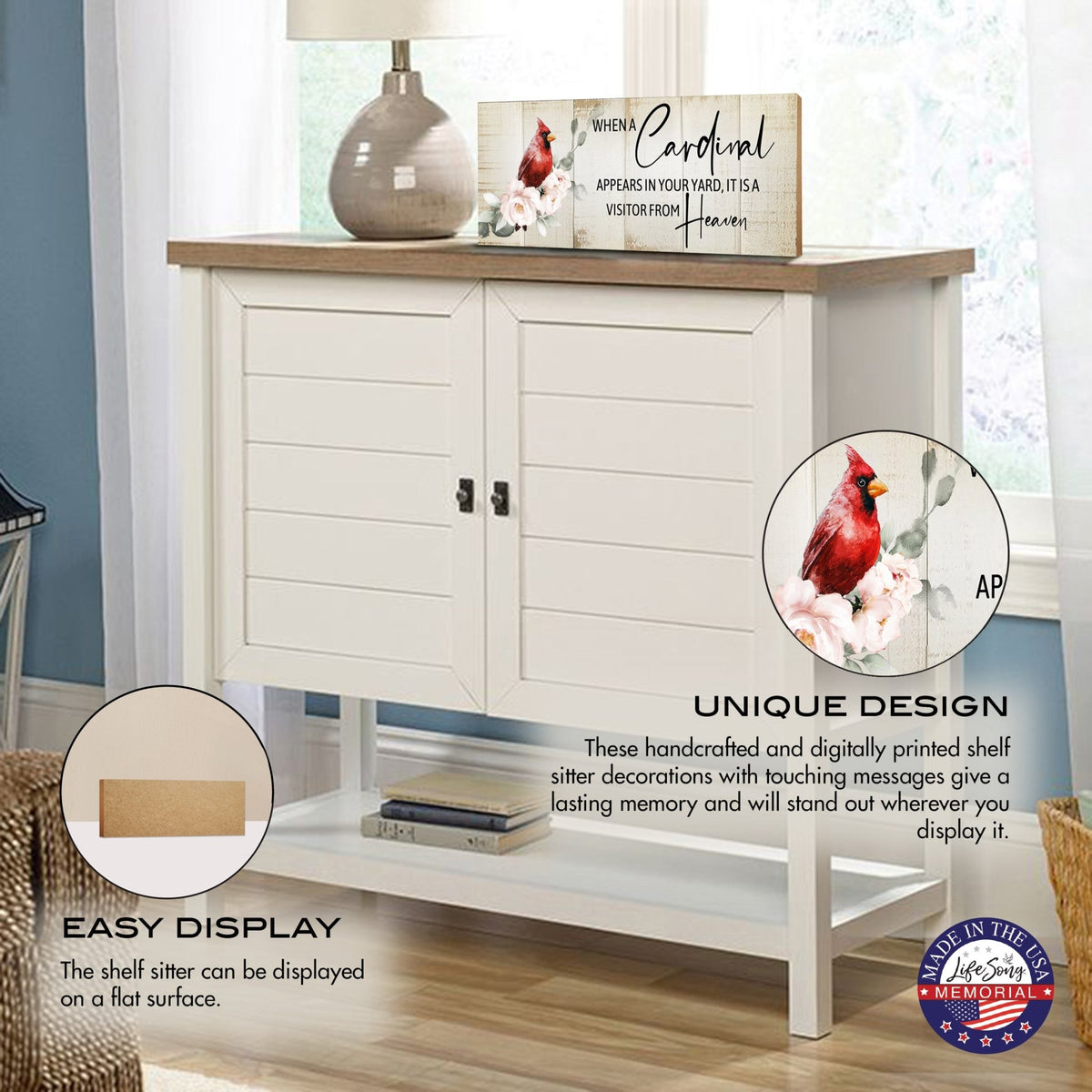 Cardinal Memorial Shelf Décor and Tabletop Signs Sympathy Gift - LifeSong Milestones
