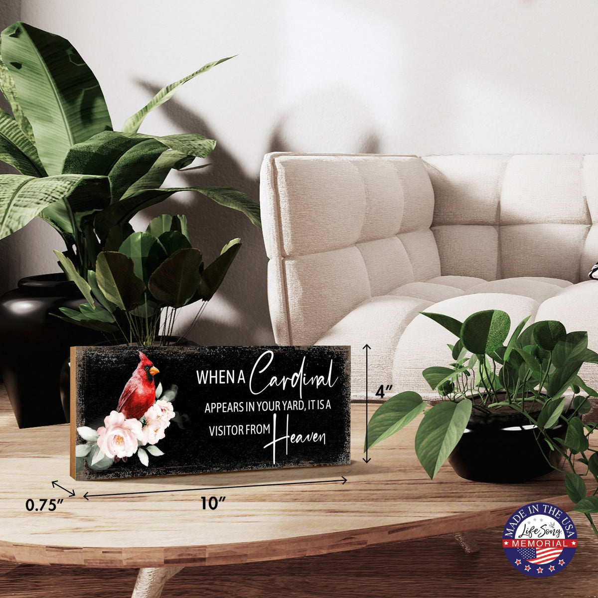 Cardinal Memorial Shelf Décor and Tabletop Signs Sympathy Gift - LifeSong Milestones