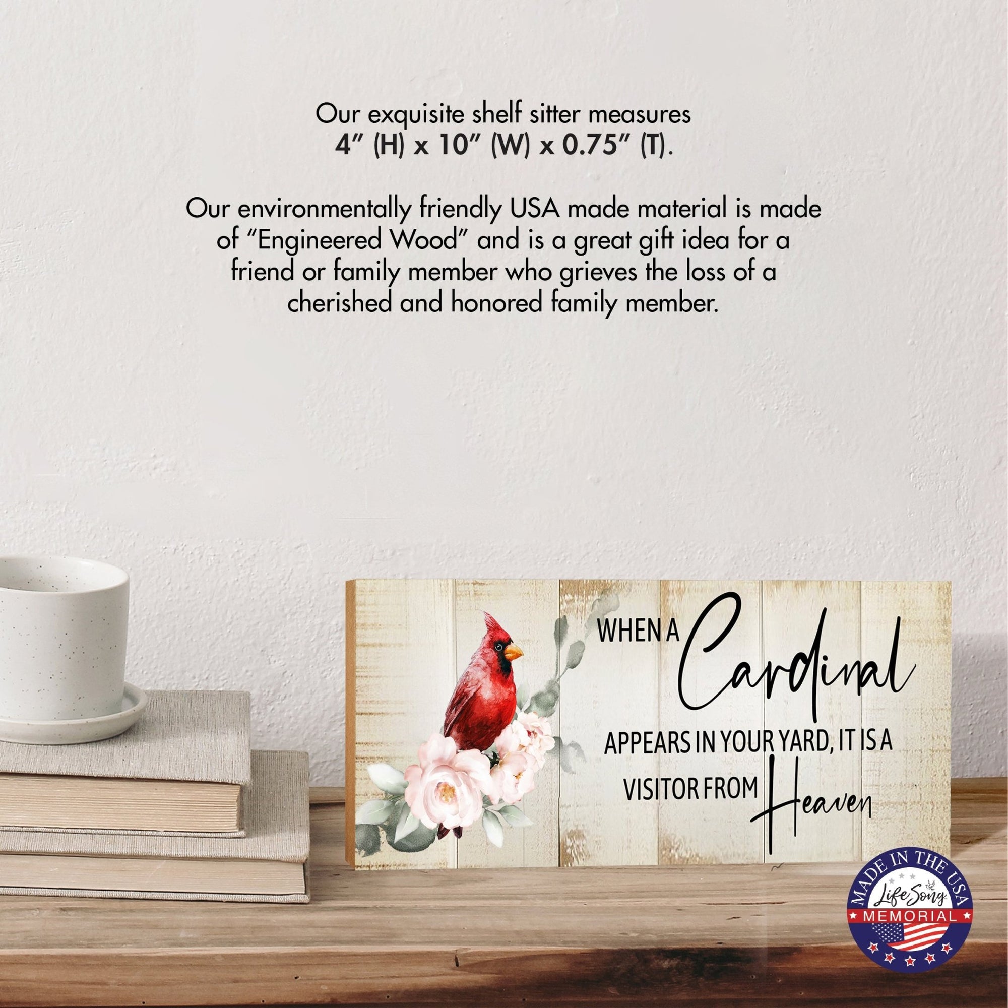 Cardinal Memorial Shelf Décor and Tabletop Signs Sympathy Gift - LifeSong Milestones