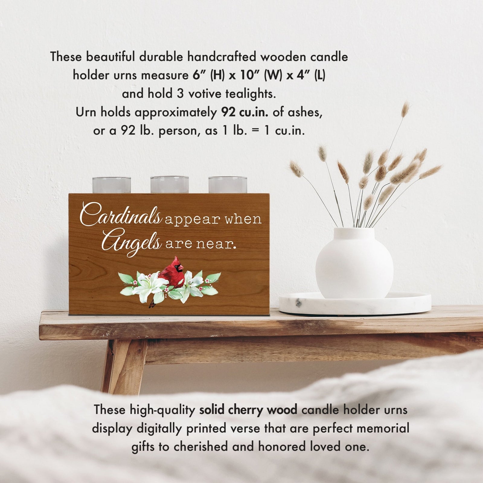Cardinal Memorial Tealight Candle Holder Cremation Urn For Human Ashes - Cardinals Appear When Angels - LifeSong Milestones