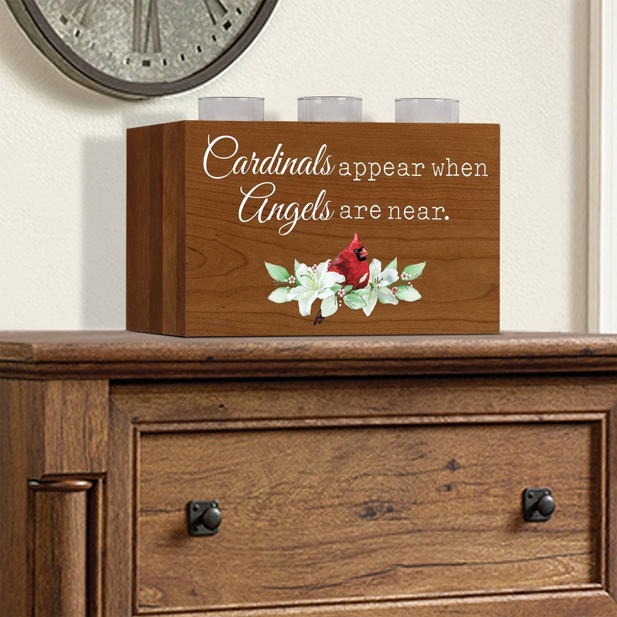 Cardinal Memorial Tealight Candle Holder Cremation Urn For Human Ashes - Cardinals Appear When Angels - LifeSong Milestones