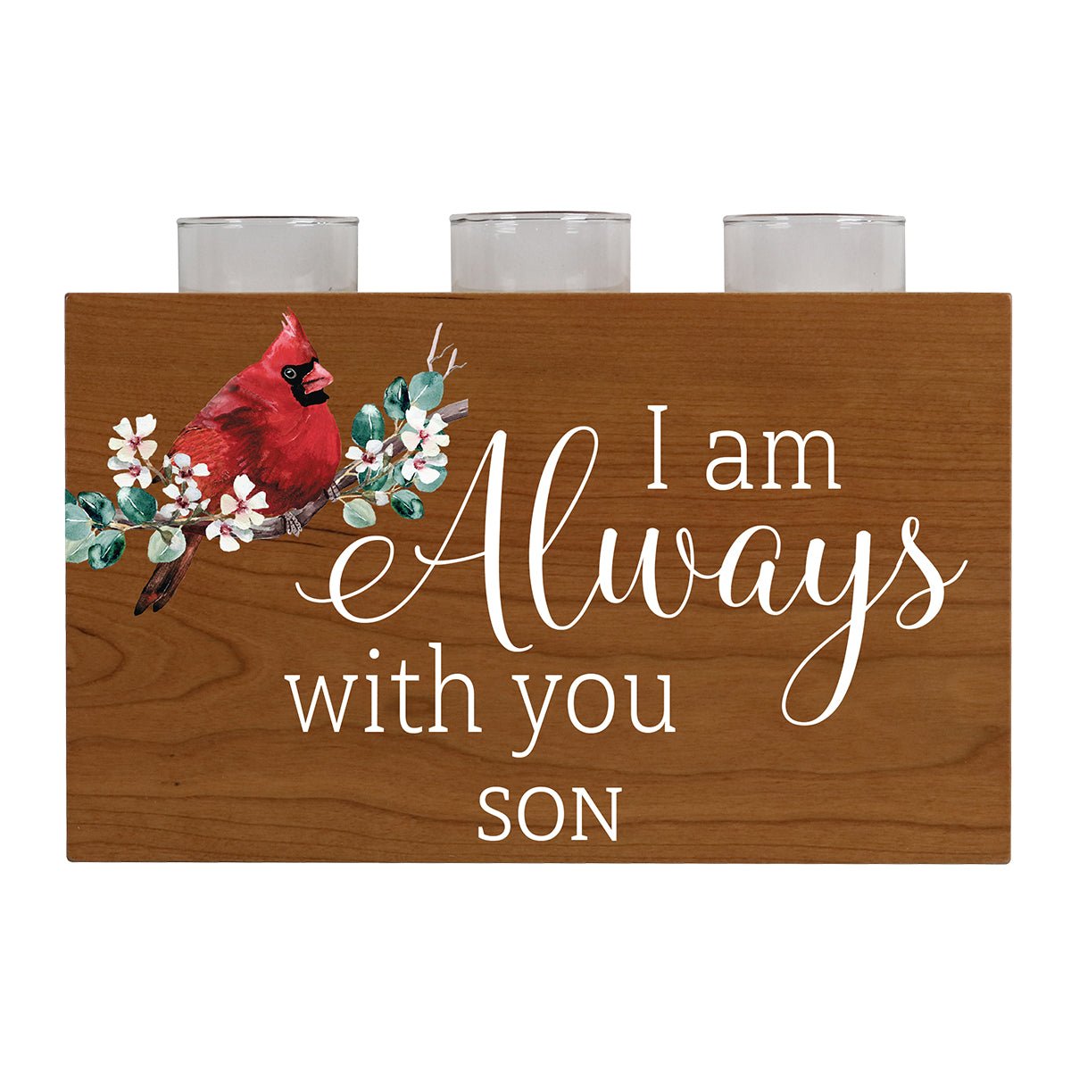 Cardinal Memorial 3 Tealight Candle Holder Cremation Urn For Human Ashes - I Am Always Son