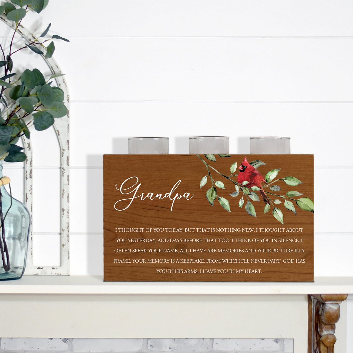 Cardinal Memorial Tealight Candle Holder Cremation Urn For Human Ashes - I Thought Of You Grandpa - LifeSong Milestones
