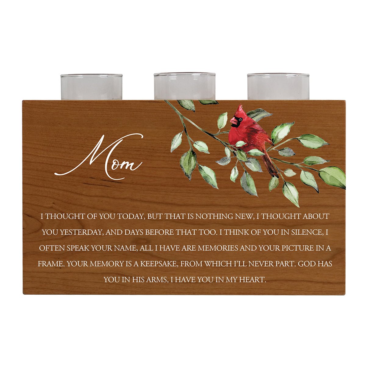 Cardinal Memorial 3 Tealight Candle Holder Cremation Urn For Human Ashes - I Thought Of You Mom