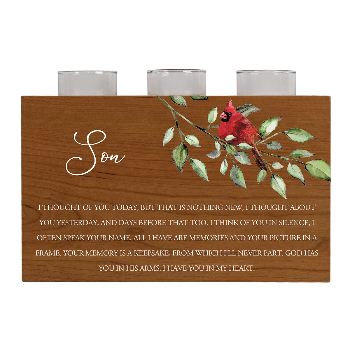 Cardinal Memorial 3 Tealight Candle Holder Cremation Urn For Human Ashes - I Thought Of You Son