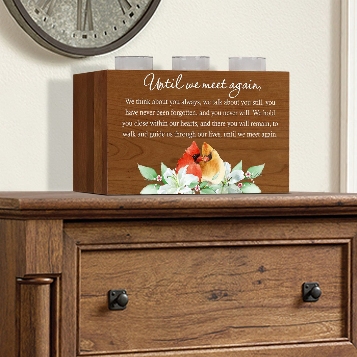 Cardinal Memorial Tealight Candle Holder Cremation Urn For Human Ashes - Until We Meet Again - LifeSong Milestones