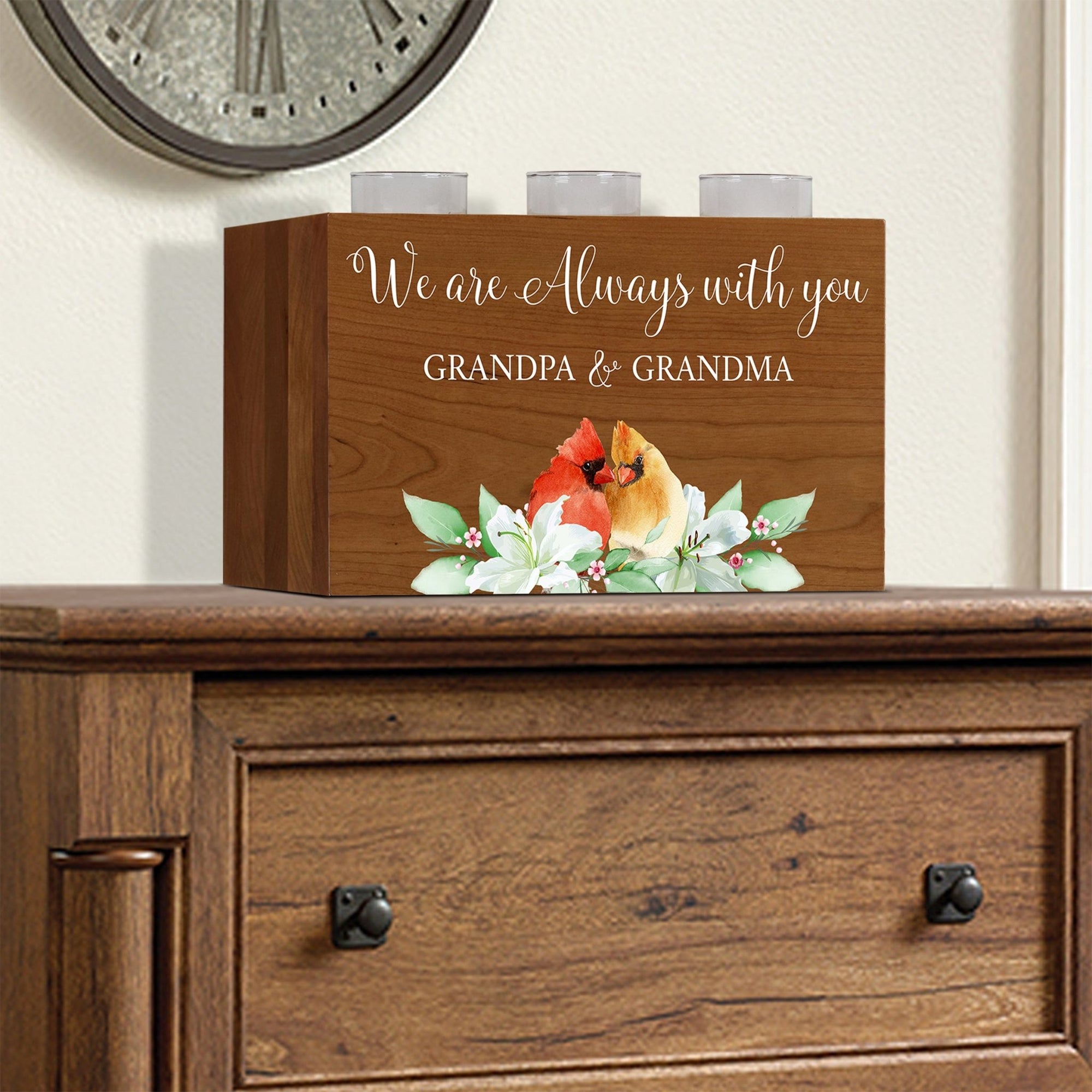Cardinal Memorial Tealight Candle Holder Cremation Urn For Human Ashes - We Are Always Grandpa & Grandma - LifeSong Milestones