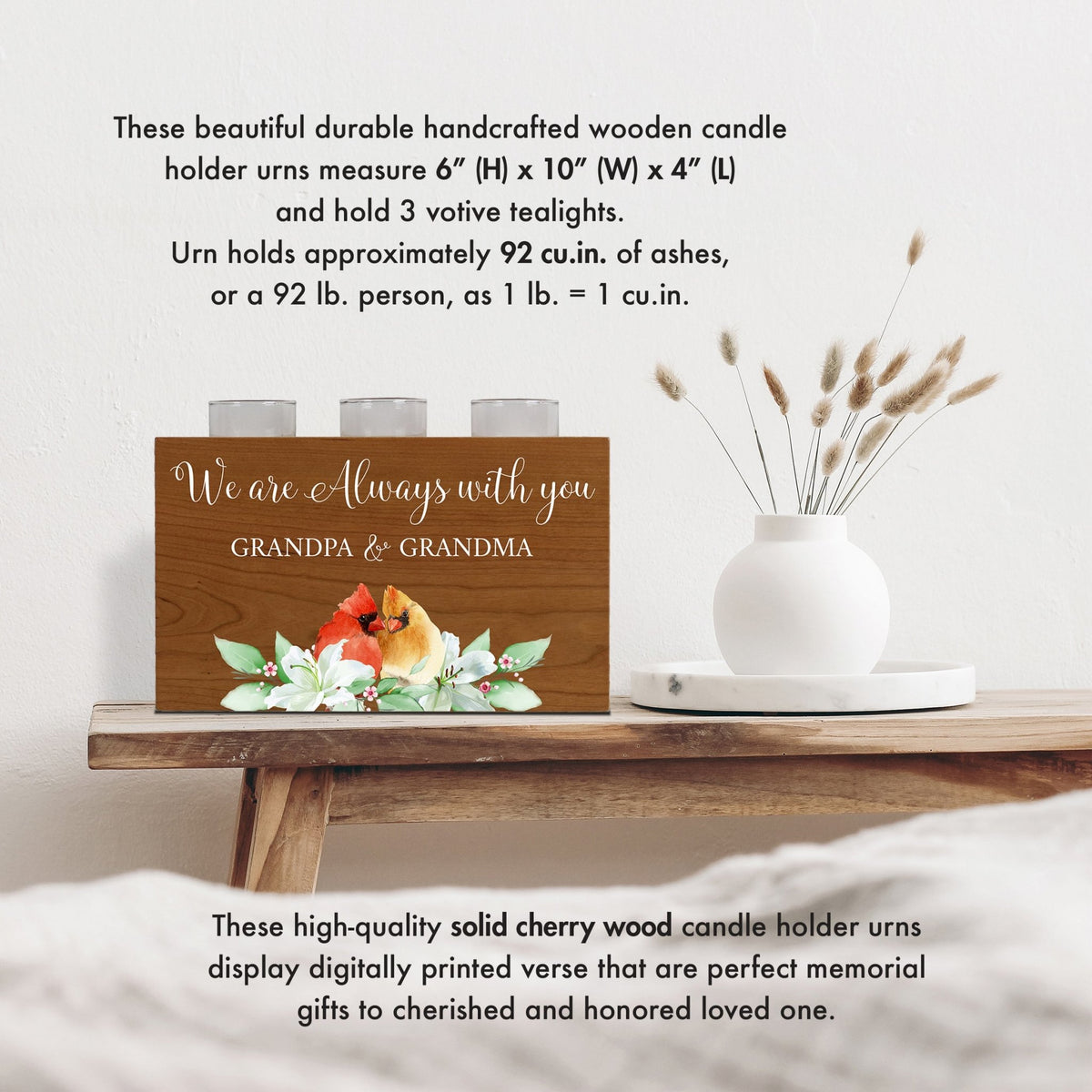 Cardinal Memorial Tealight Candle Holder Cremation Urn For Human Ashes - We Are Always Grandpa & Grandma - LifeSong Milestones
