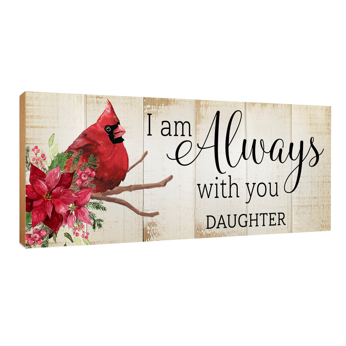 Wooden memorial shelf décor with a cardinal design.