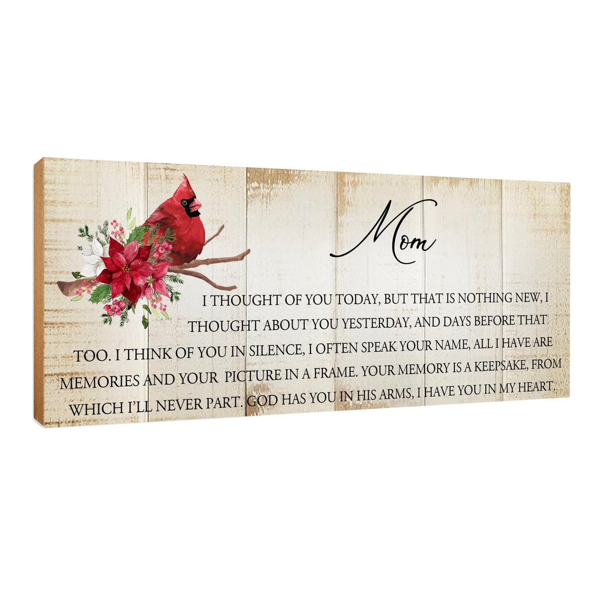 Wooden memorial shelf décor with a cardinal design.