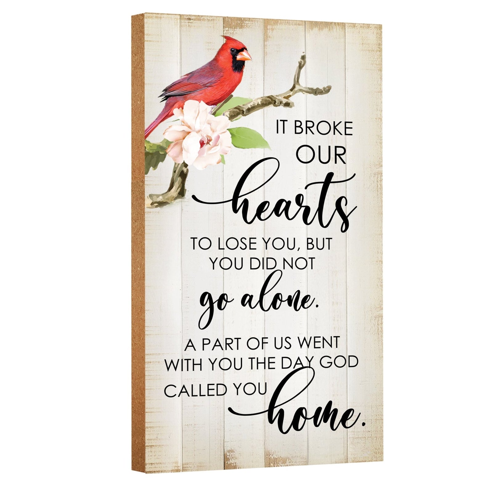 An elegant wooden memorial wall plaque adorned with a cardinal, designed to honor and cherish the memory of your loved one.