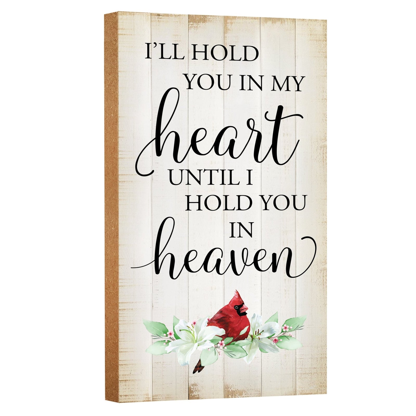 An elegant wooden memorial wall plaque adorned with a cardinal, designed to honor and cherish the memory of your loved one.
