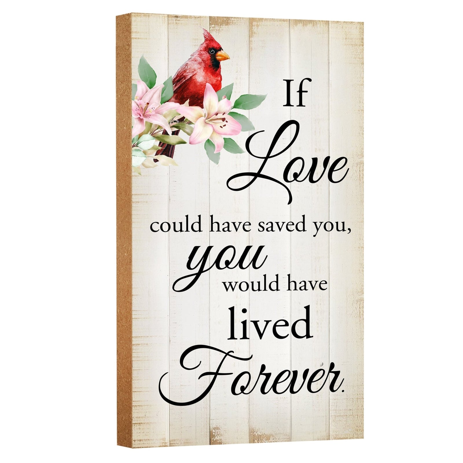 A wooden memorial wall plaque with a heartfelt design.