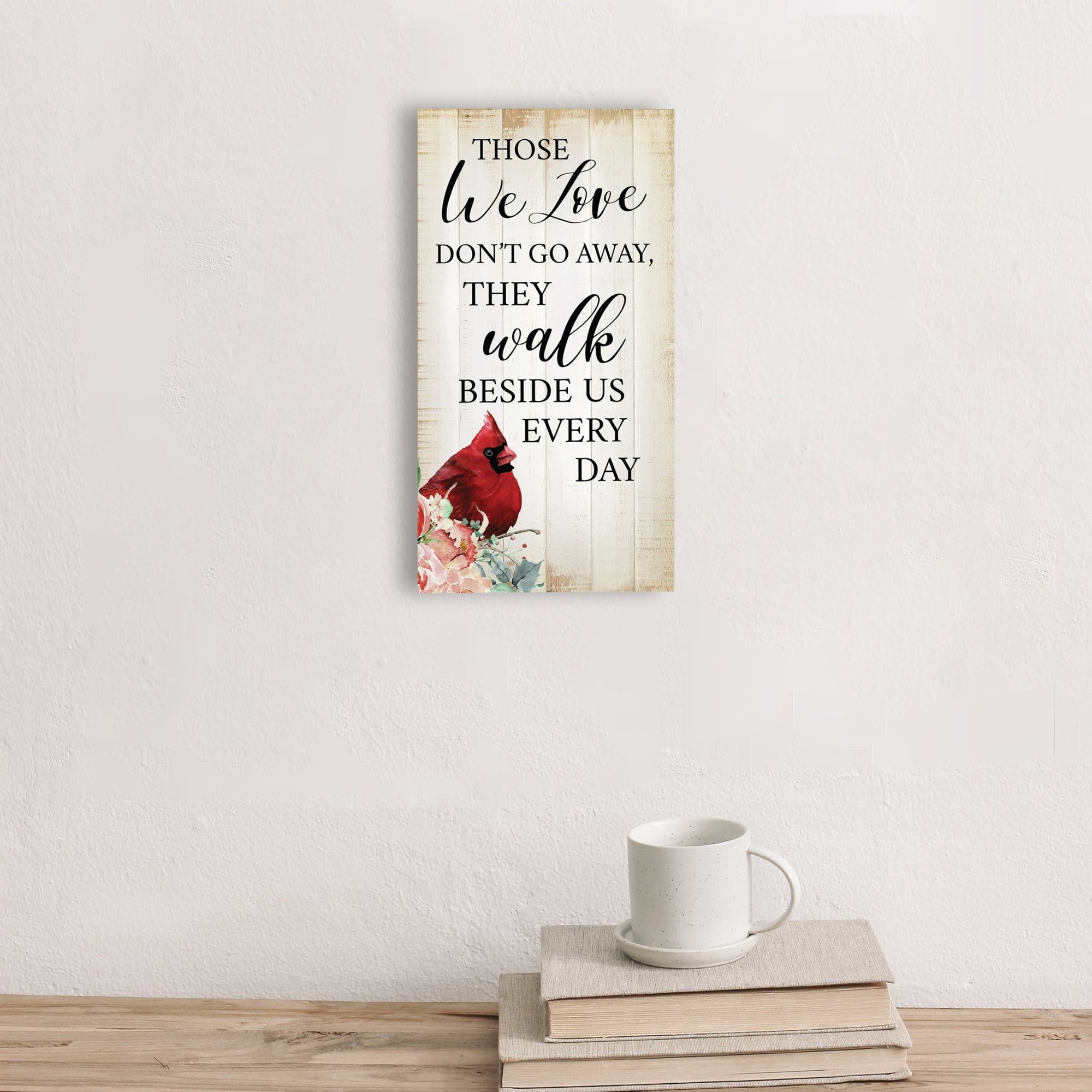 An elegant wooden memorial wall plaque adorned with a cardinal, designed to honor and cherish the memory of your loved one.